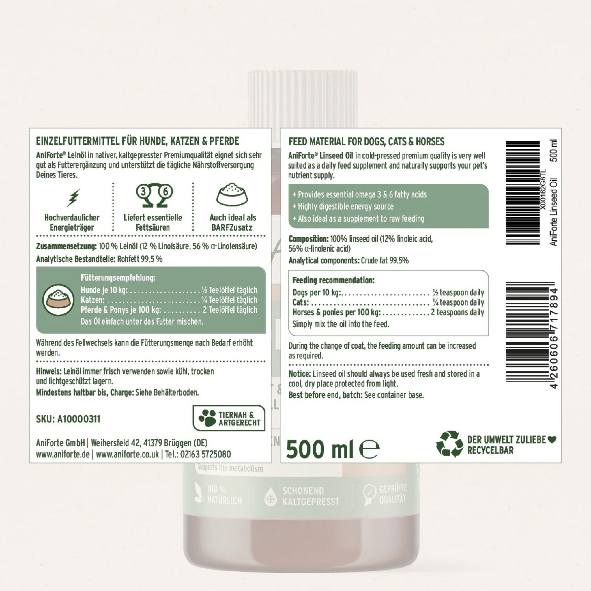 AniForte BARF - Öl Set mit Leinöl & Lachsöl für Hunde - Woofshack