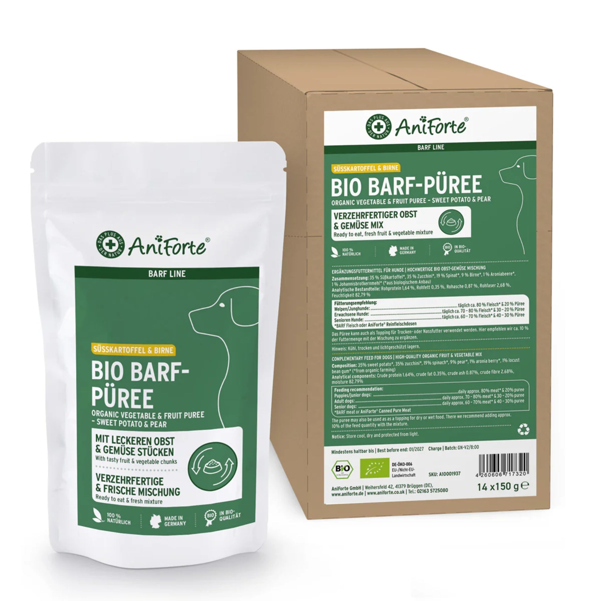 AniForte BIO BARF - Püree mit Süßkartoffel & Birne für Hunde - Woofshack