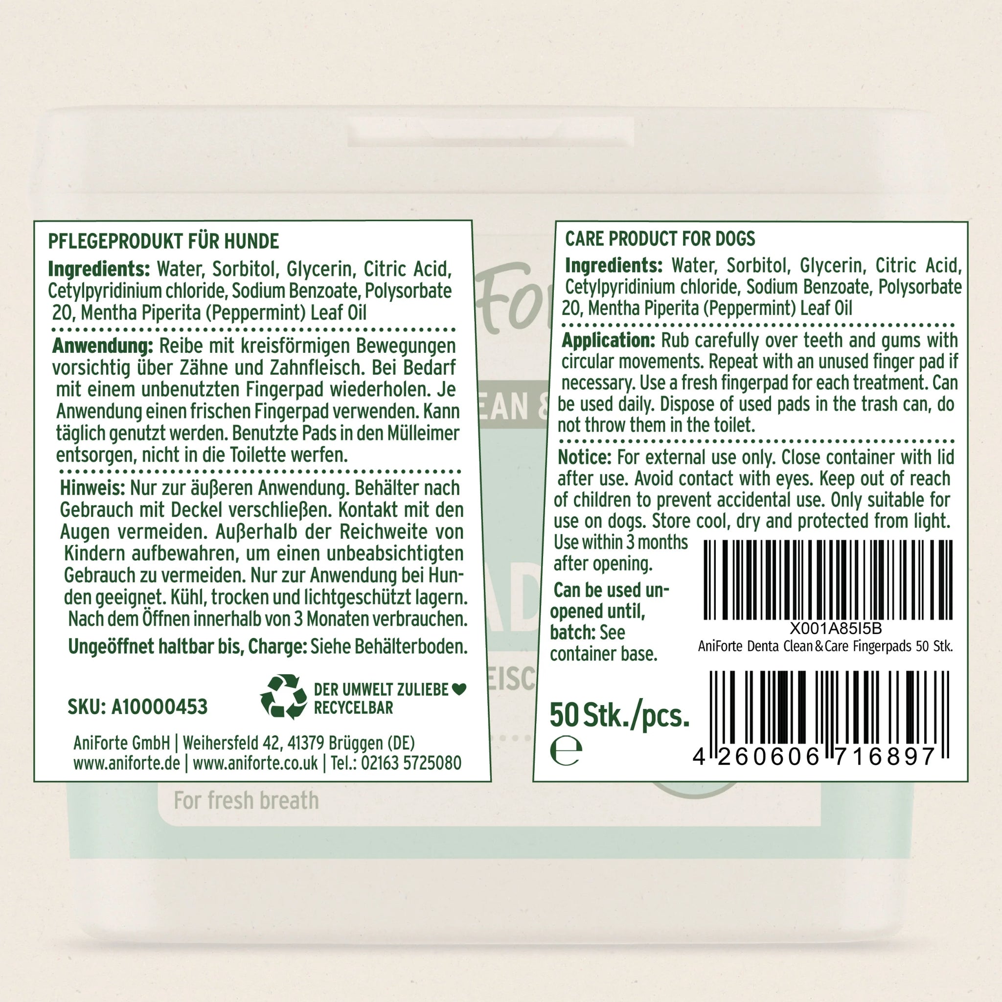 AniForte Denta Clean & Care Fingerpads – Sanfte Zahnpflege für Hunde, Zahnstein vorbeugen, Mundgeruch bekämpfen, frischer Atem