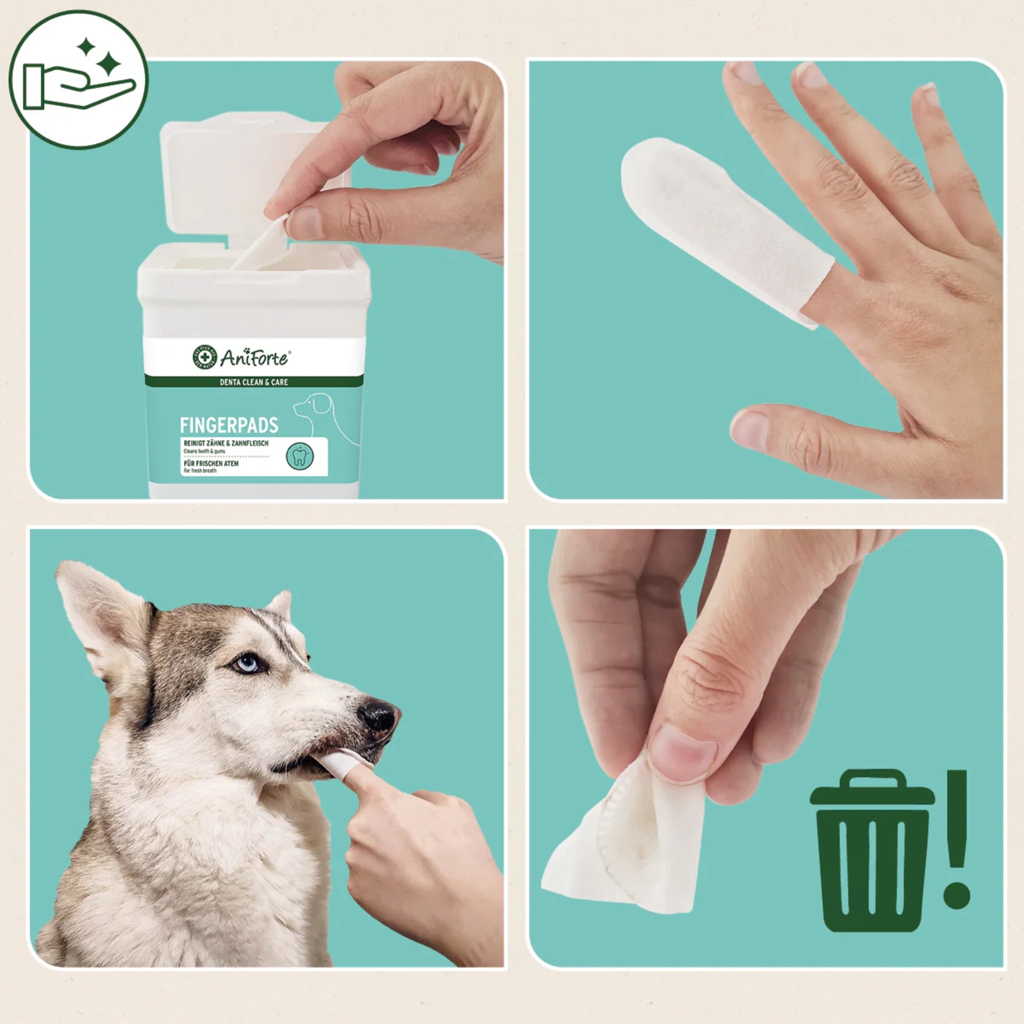 AniForte Denta Clean & Care Fingerpads – Sanfte Zahnpflege für Hunde, Zahnstein vorbeugen, Mundgeruch bekämpfen, frischer Atem