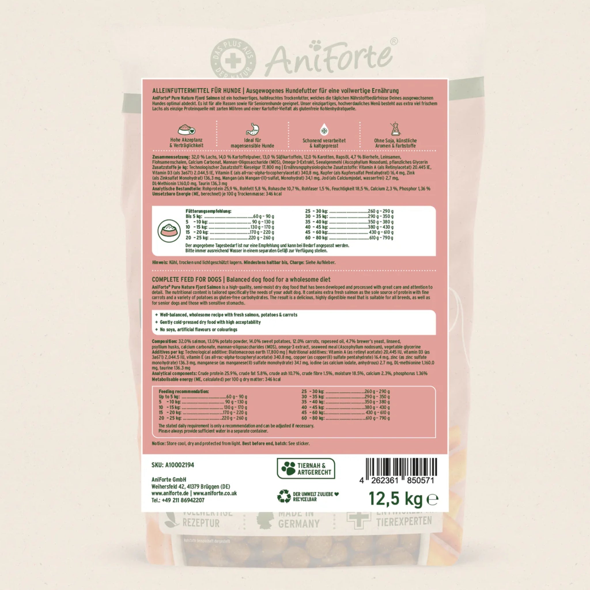 AniForte Fjord Salmon Premium Lachs Trockenfutter – Kaltgepresst & Hochverdaulich für Hunde - Woofshack