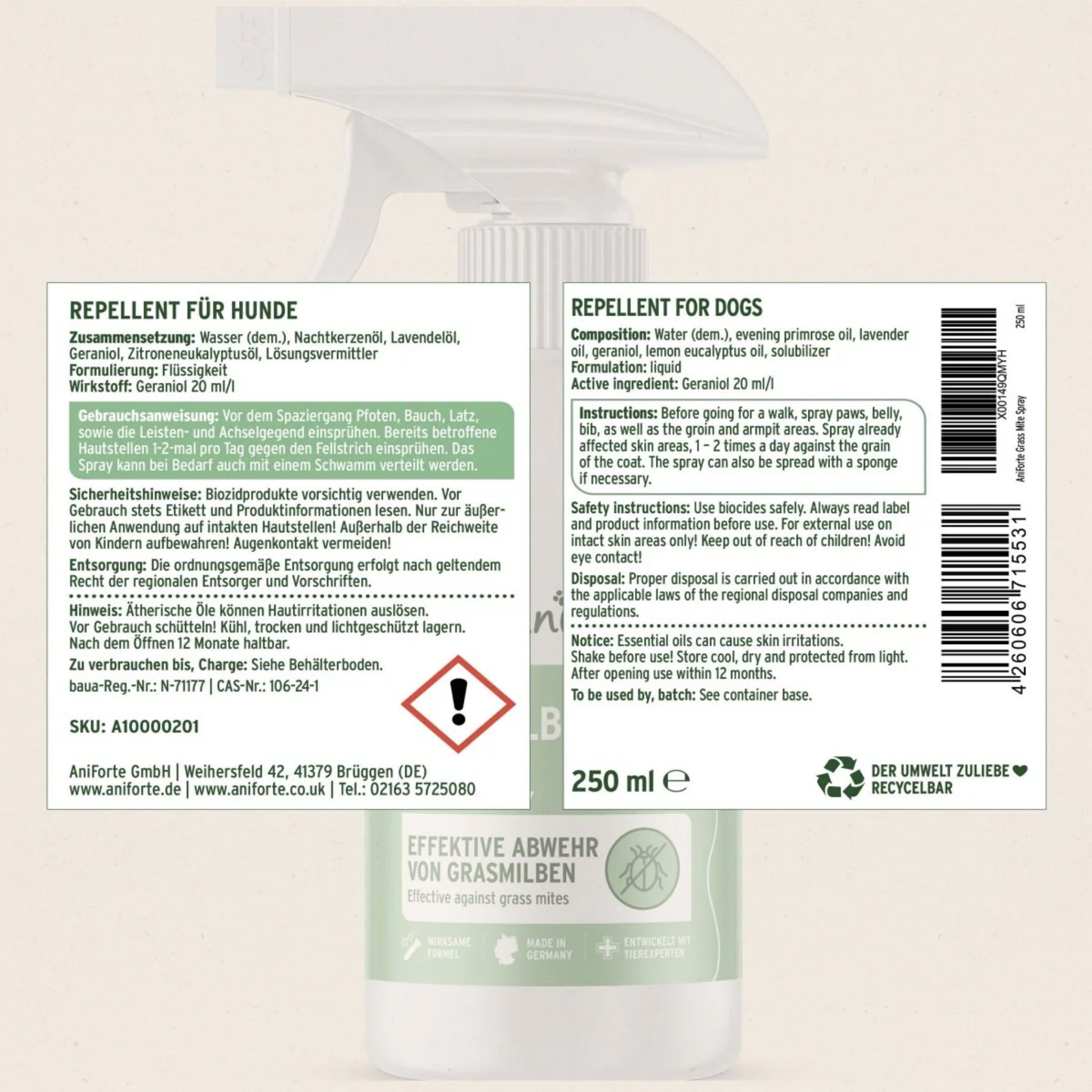 AniForte Grasmilben-EX Spray für Hunde – Natürlicher Schutz gegen Juckreiz, Hautreizungen & Grasmilbenbefall mit ätherischen Ölen