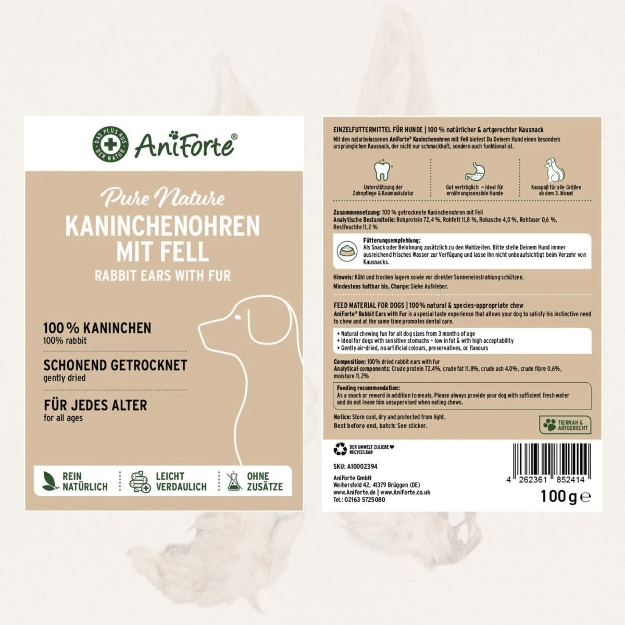 AniForte Kaninchenohren mit Fell, Hundesnack - Woofshack