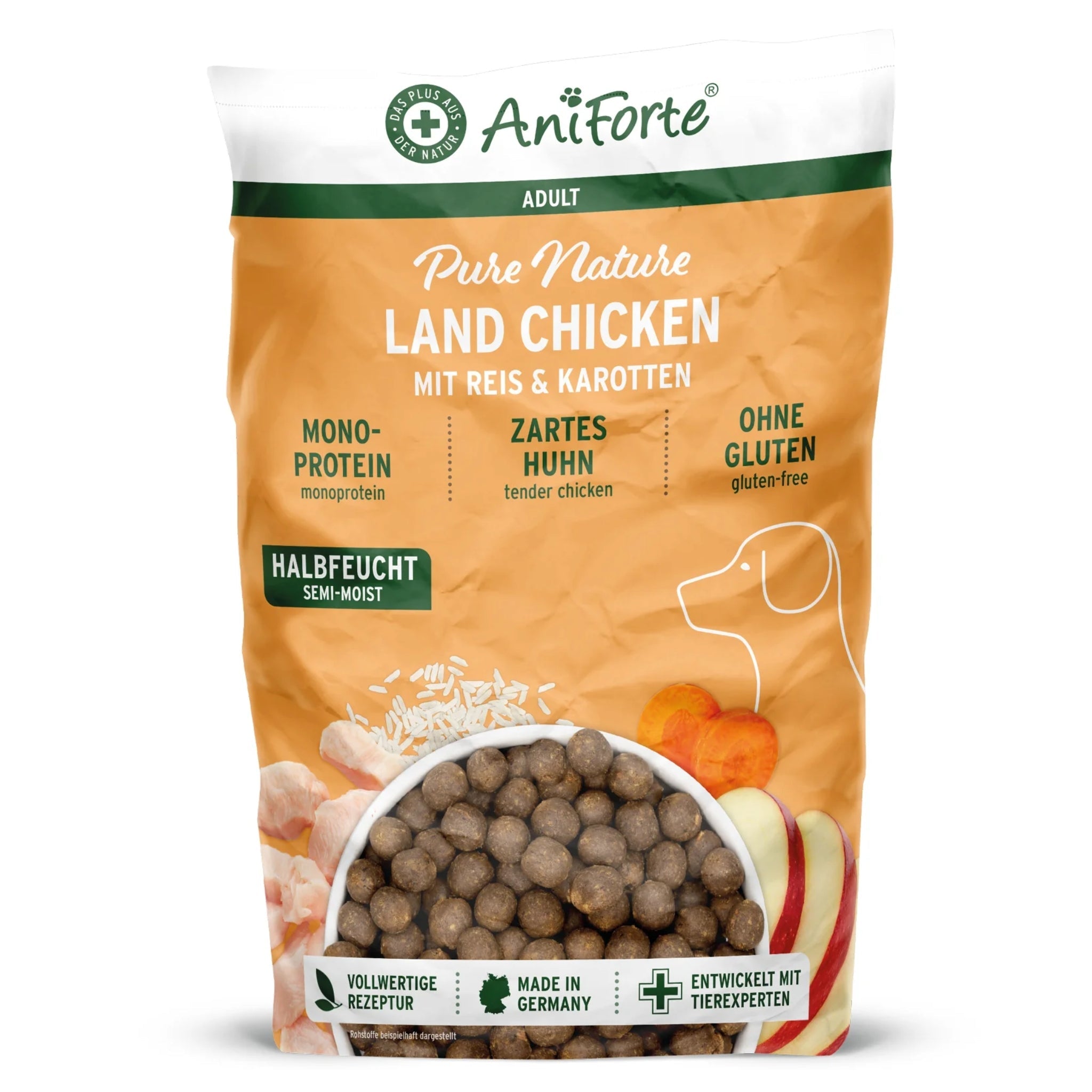 AniForte Pure Nature Land Chicken Halbfeuchtes Hunde Trockenfutter – Natürlich, Schmackhaft & Ohne Zusatzstoffe für ausgewachsene & ältere Hunde - Woofshack