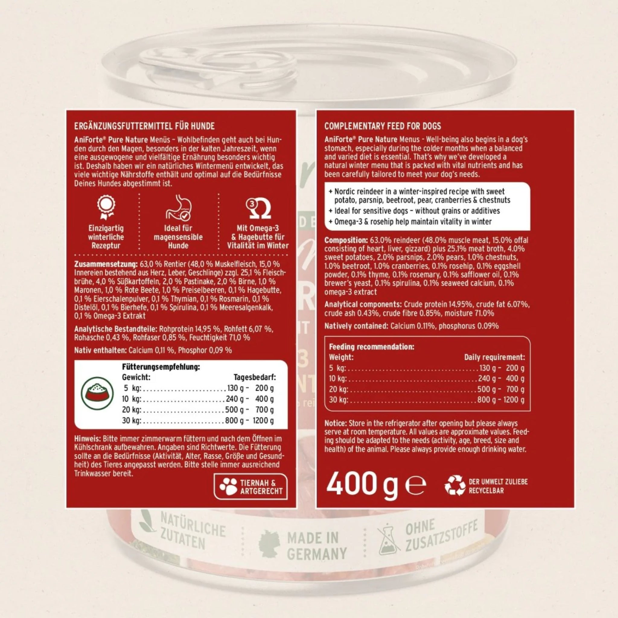 AniForte Pure Nature Winter Reindeer, Hunde Nassfutter - Woofshack