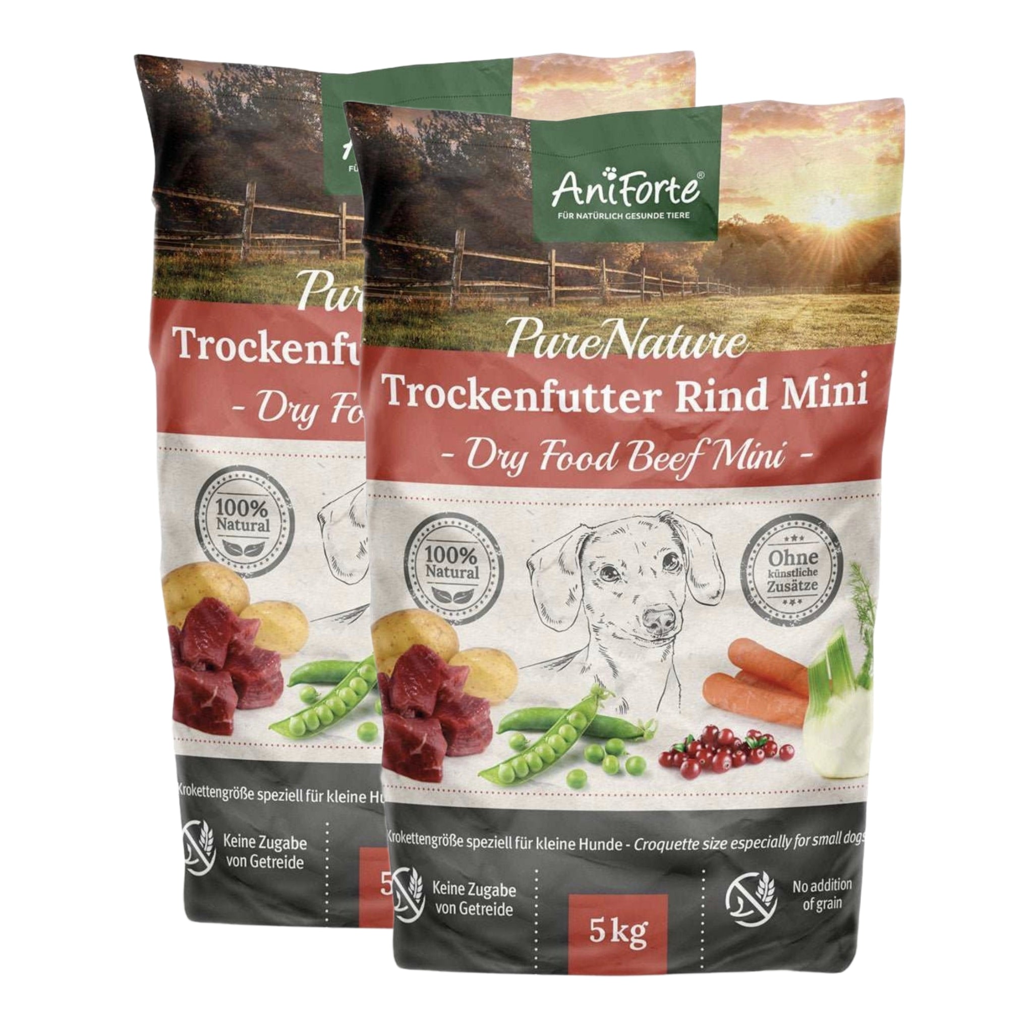 AniForte Pure Nature Rind Mini – Getreidefreies Premium-Trockenfutter für kleine Hunde mit saftigem Rind, Gemüse & Kräutern