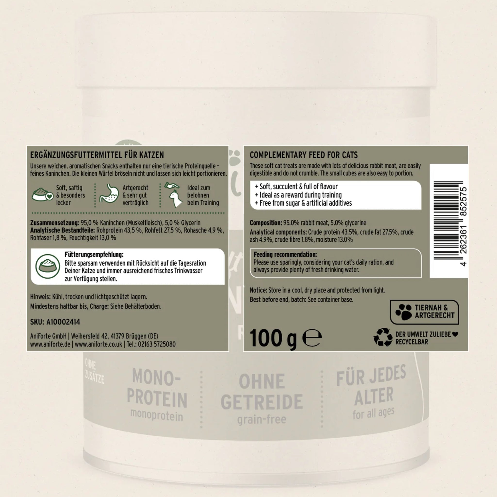 AniForte Soft Snack Kaninchen – Weiche Premium Katzensnacks mit 95% Kaninchenfleisch, Getreidefrei & Ohne Zusätze - Woofshack