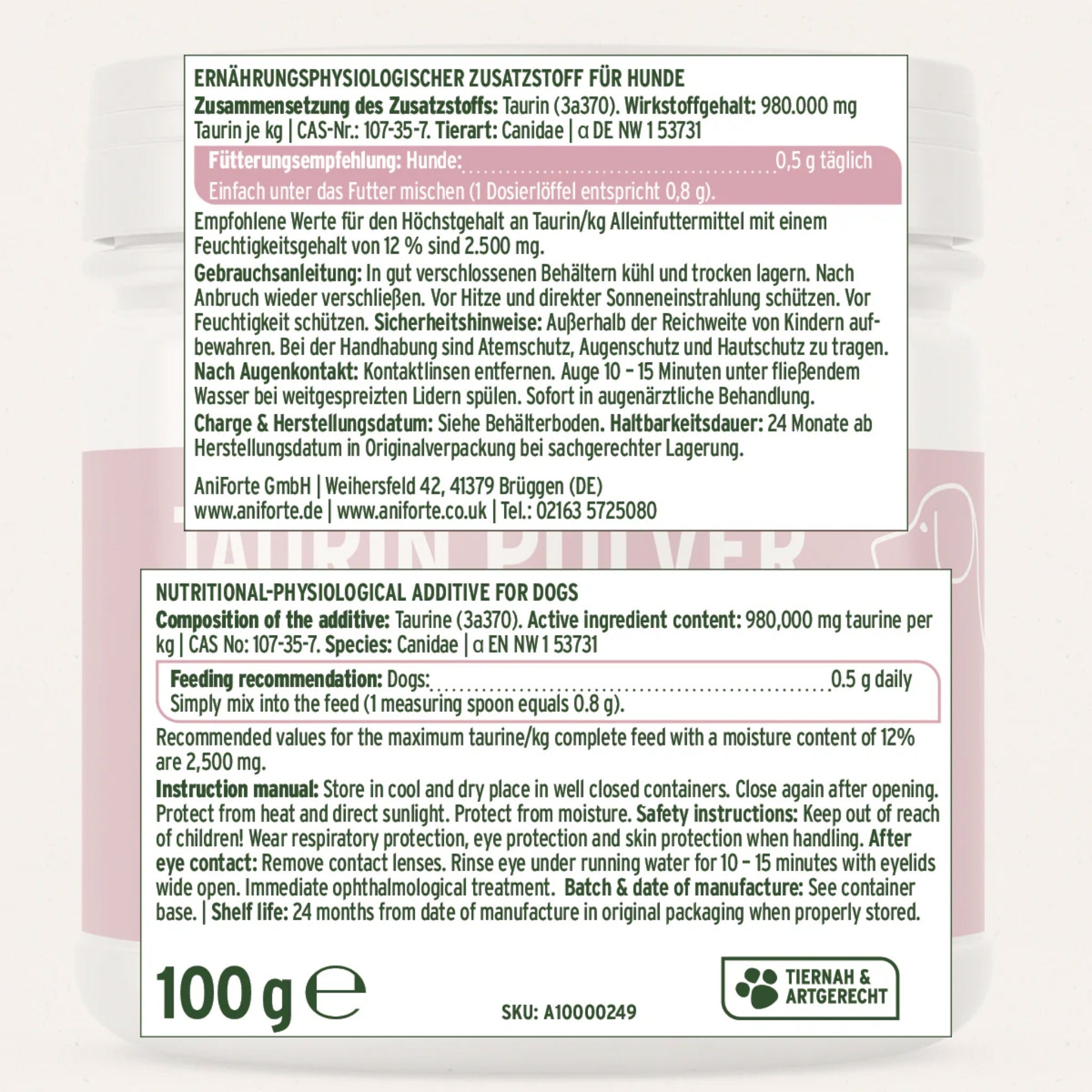 AniForte Taurin Pulver für Hunde - Woofshack
