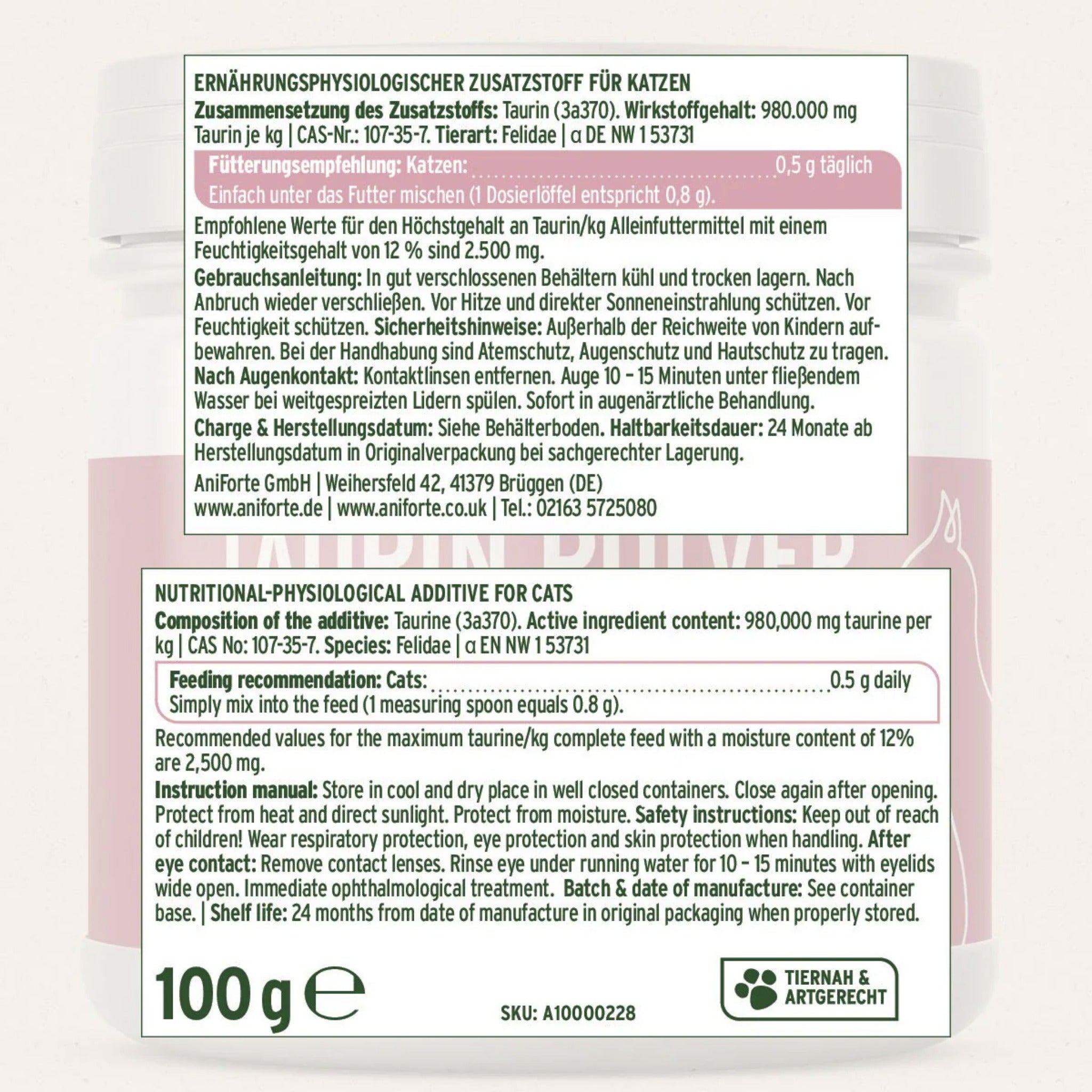 AniForte Taurin Pulver für Katzen - Woofshack