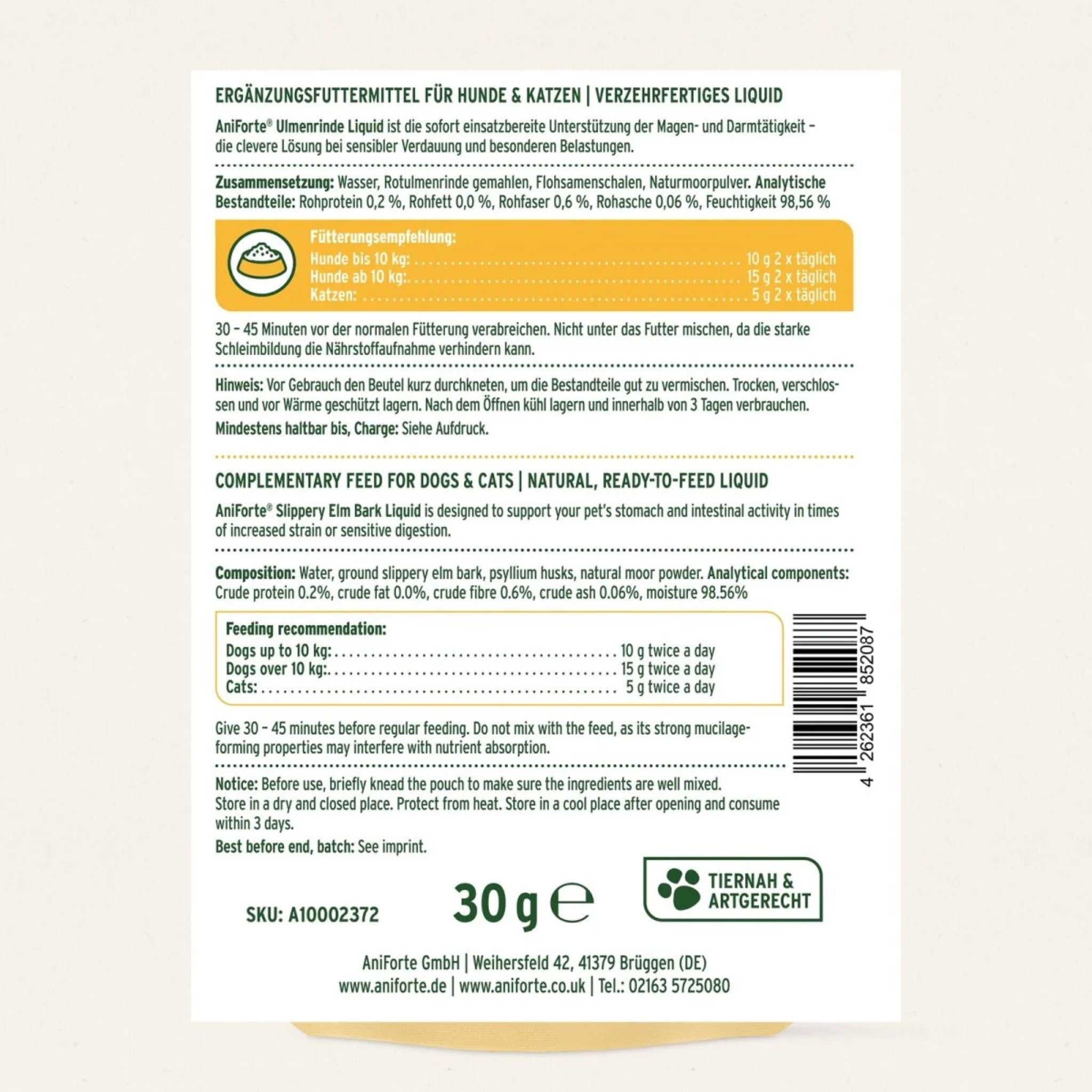 AniForte Ulmenrinde Liquid für Hunde & Katzen – Natürliche Unterstützung bei Magen - Darm - Beschwerden, Sodbrennen & Durchfall - Woofshack