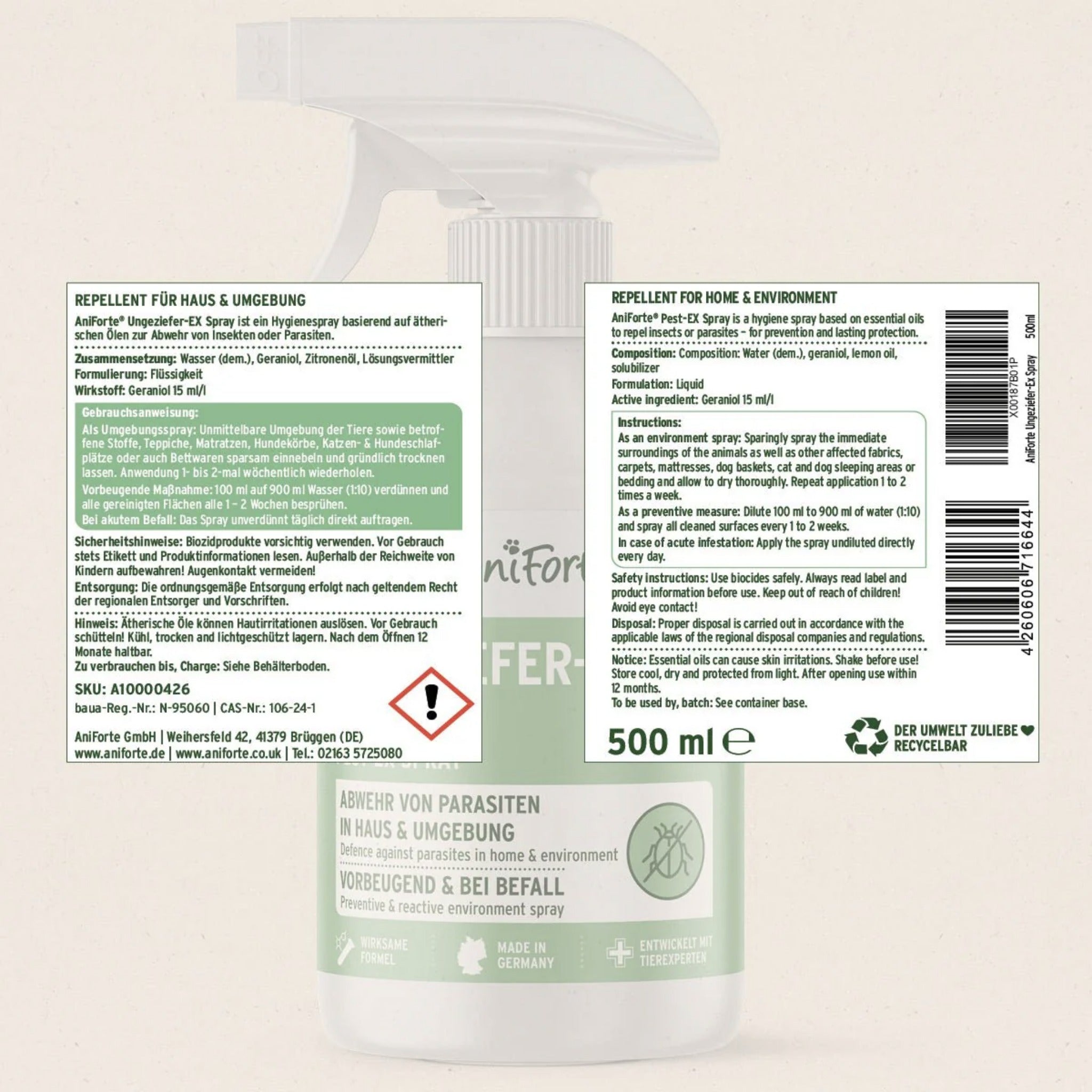 AniForte Ungeziefer-EX Spray für Hunde – Natürlicher Schutz gegen Flöhe, Zecken & Milben für Fell, Körbchen & Textilien