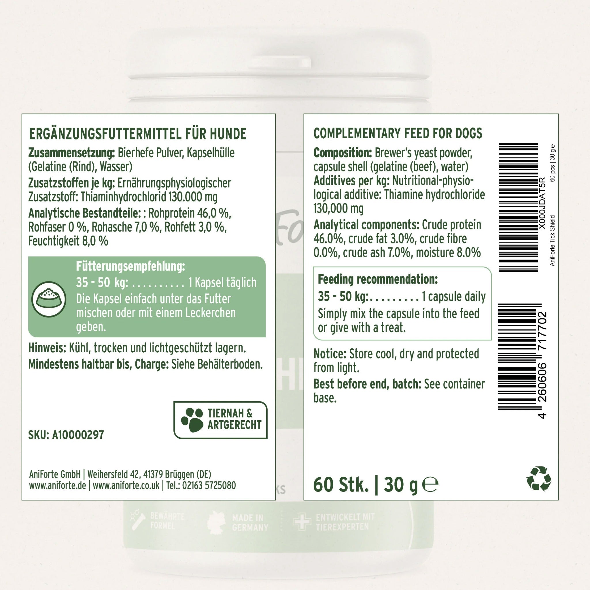 AniForte ZeckenSchild Kapseln für Hunde – Natürlicher Zeckenschutz mit Bierhefe & Vitamin B-Komplex für starke Hautbarriere und Abwehrkraft