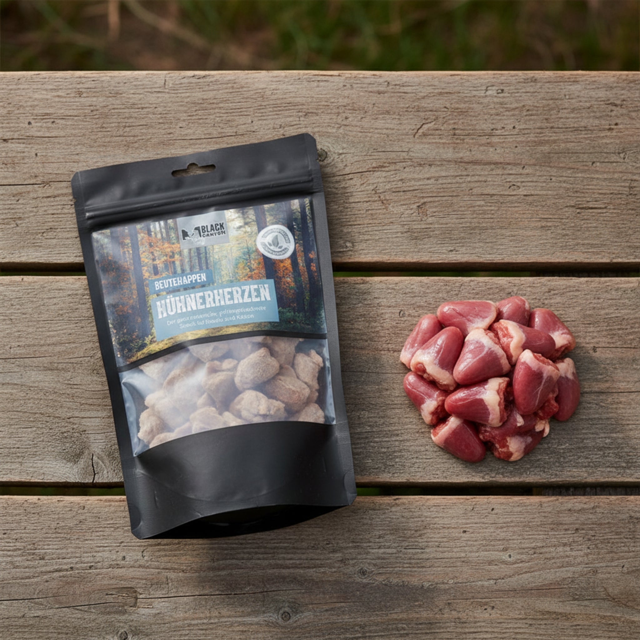 Black Canyon Beutehappen Hühnerherzen - Premium Hundesnack gefriergetrocknet - Woofshack