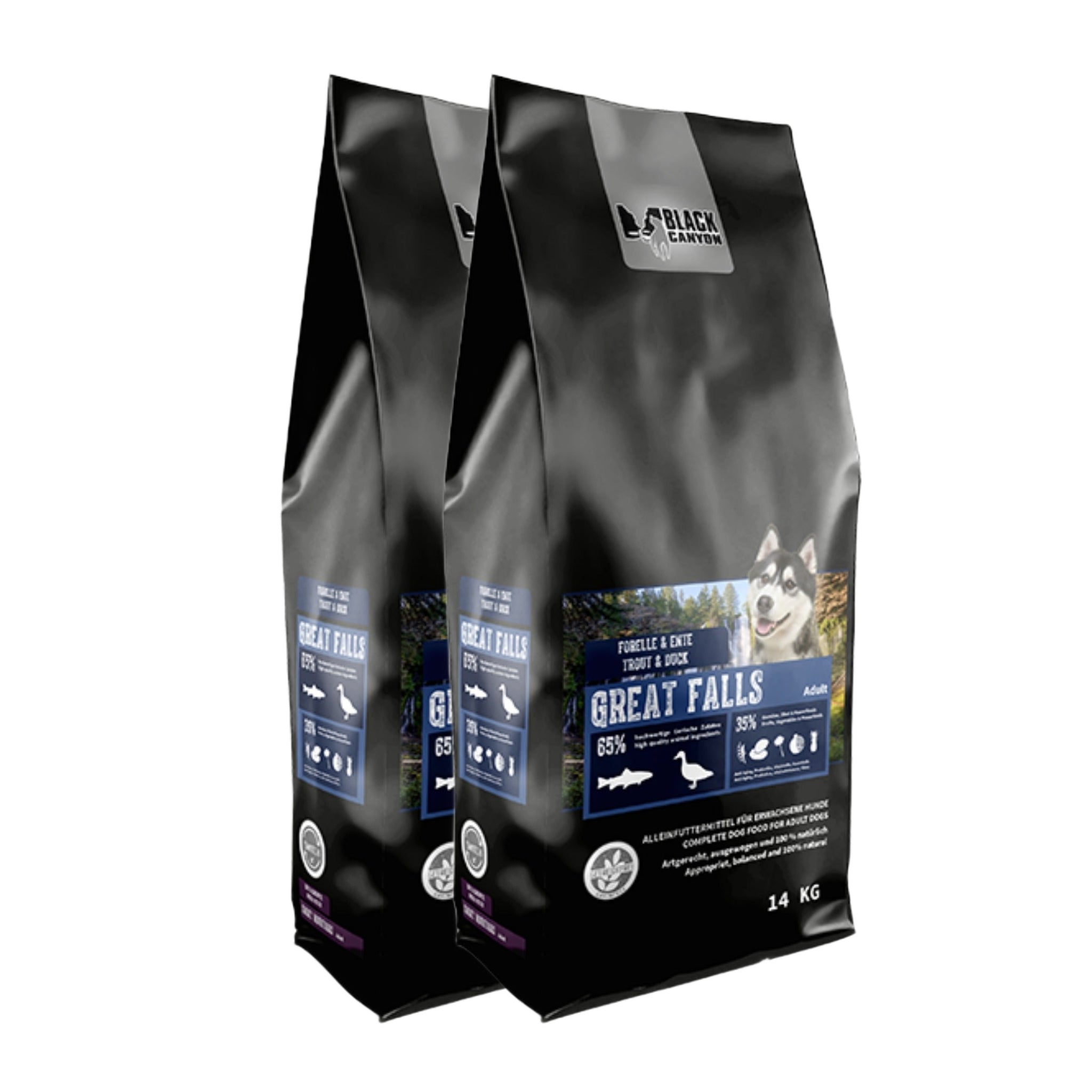Black Canyon Great Falls Premium Trockenfutter mit Forelle & Ente – Getreidefrei & Natürlich für Hunde - Woofshack