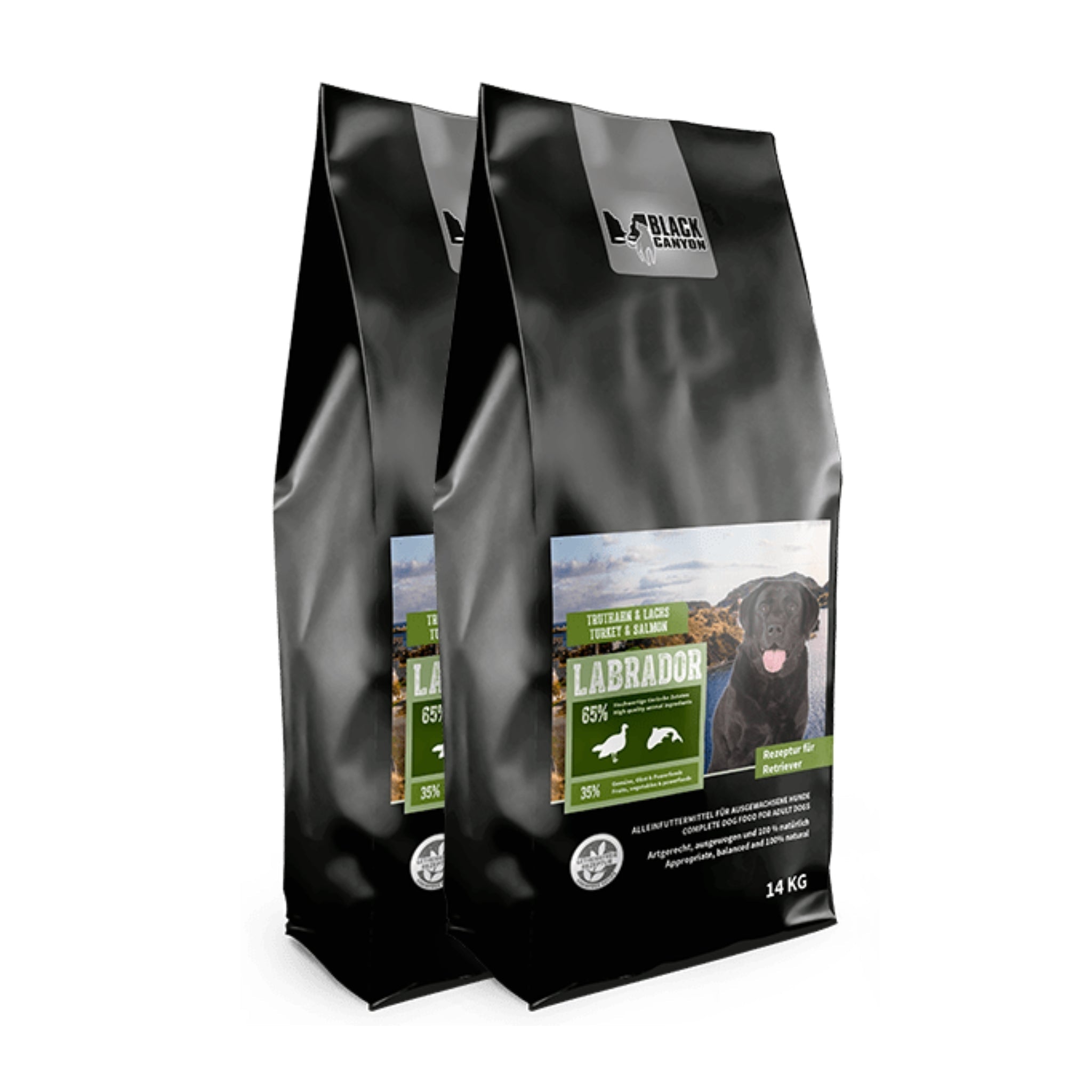 Black Canyon Labrador Truthahn & Lachs Trockenfutter – Speziell für Retriever entwickelt, mit optimiertem Energiegehalt gegen Übergewicht, getreidefrei, gelenkschonend mit Grünlippmuschel - Woofshack