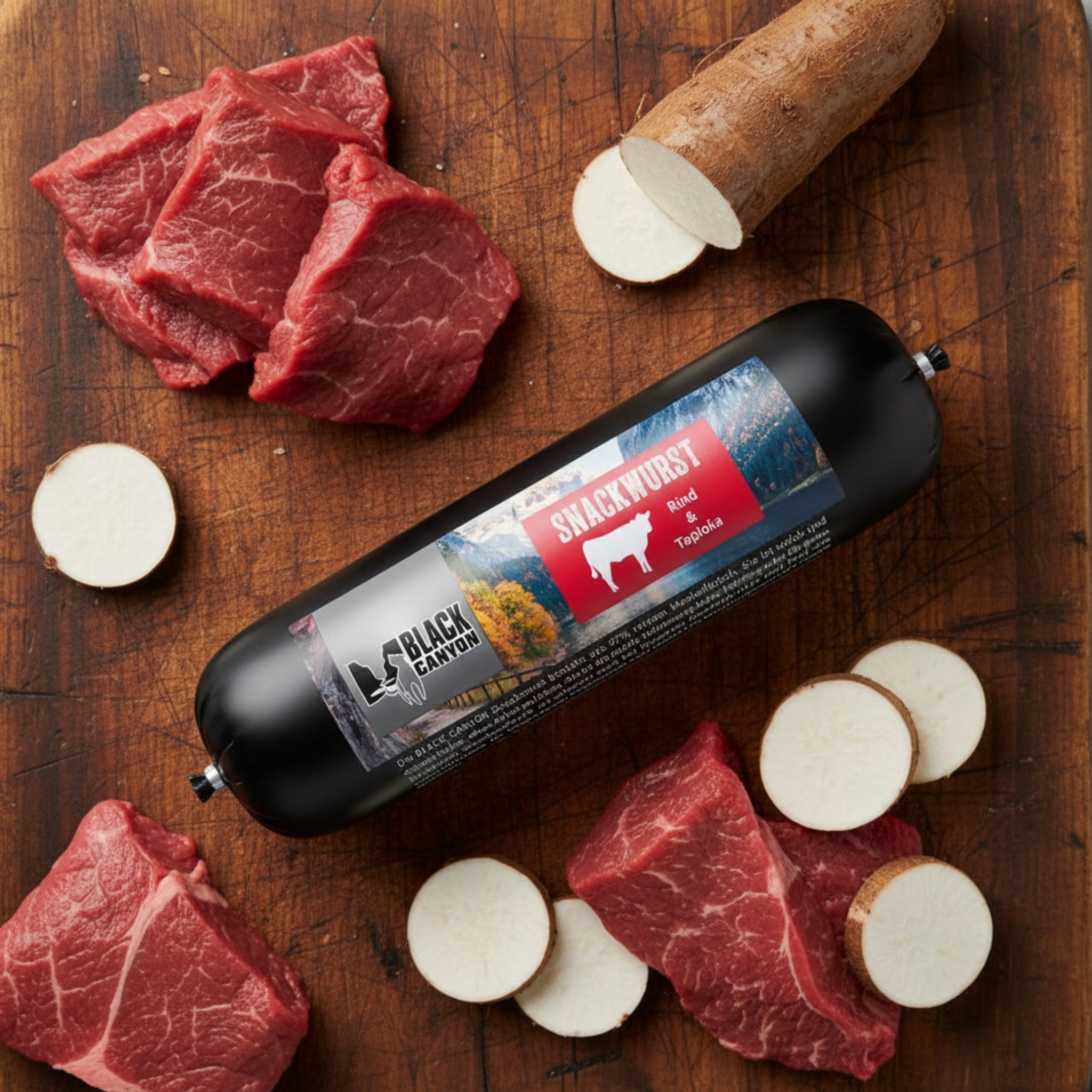 Black Canyon Snackwurst Rind – Premium Hundewurst mit 97% Muskelfleisch, Schnittfest & Nicht Fettend, Getreidefrei, Made in Germany - Woofshack