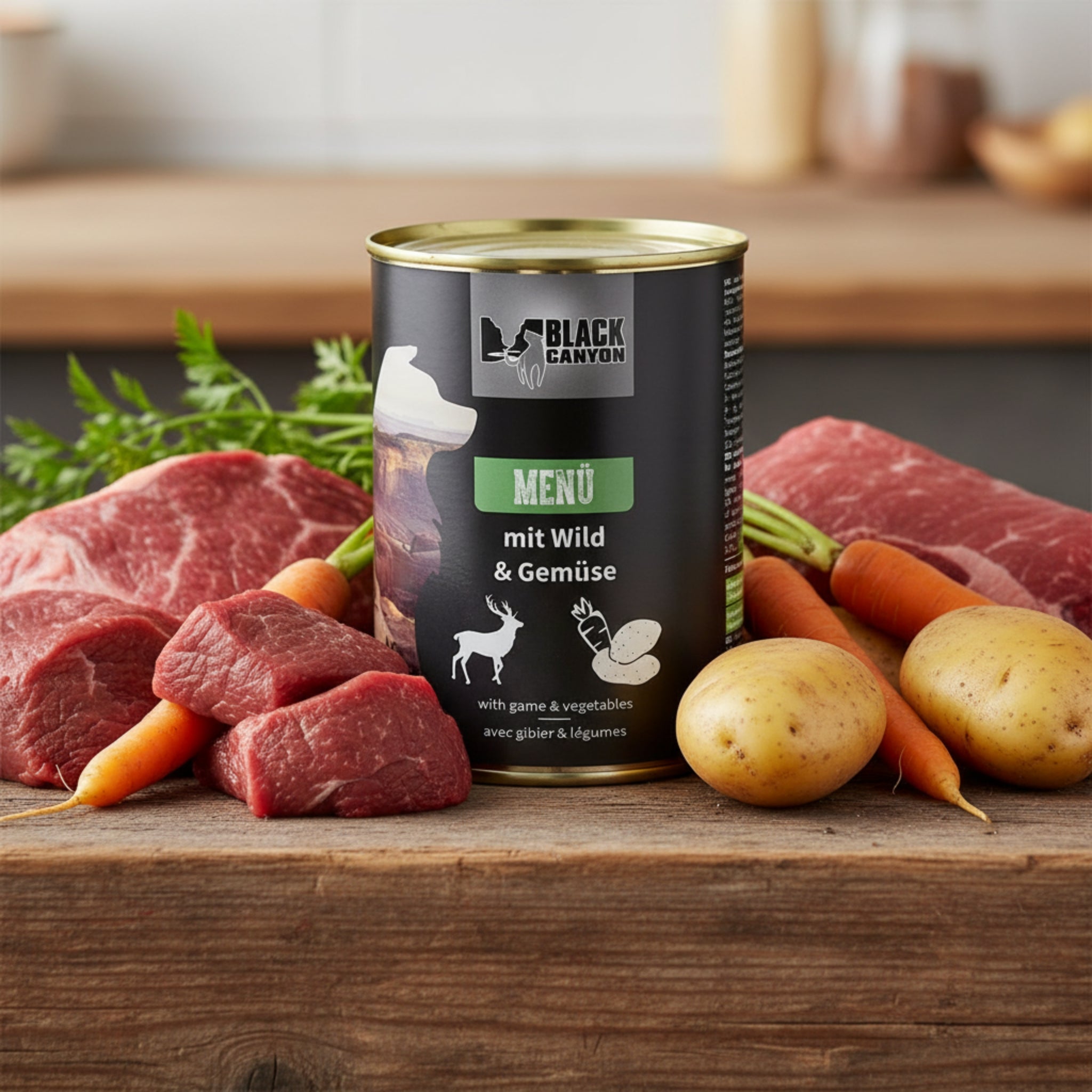 Black Canyon Wild & Gemüse Menü – Getreidefreies Premium Nassfutter mit 91% Fleisch für ernährungssensible Hunde, natürlich & artgerecht nach dem Vorbild des Wolfes - Woofshack