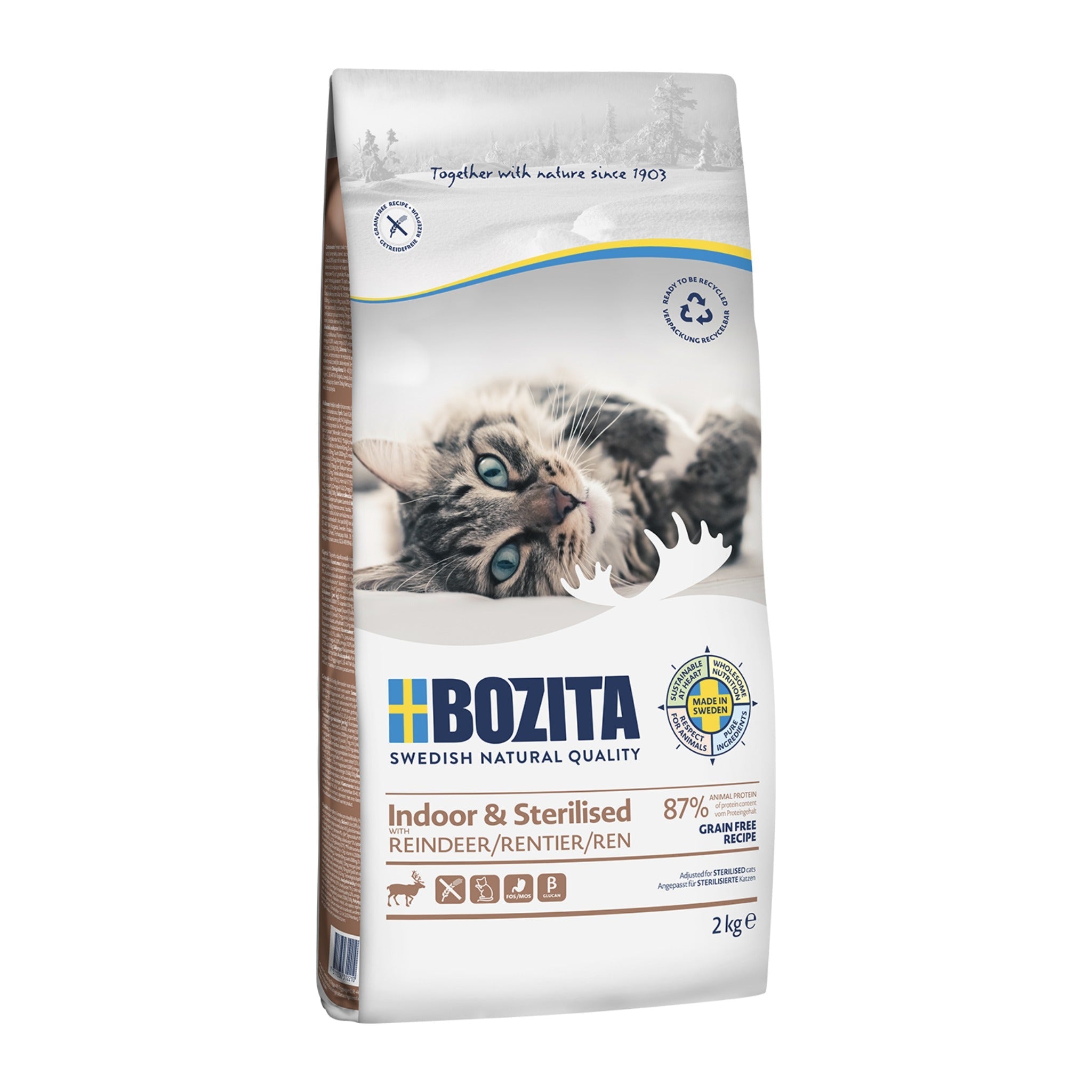 BOZITA Indoor/Sterilised Getreidefrei Rentier, Katzen Trockenfutter - Woofshack