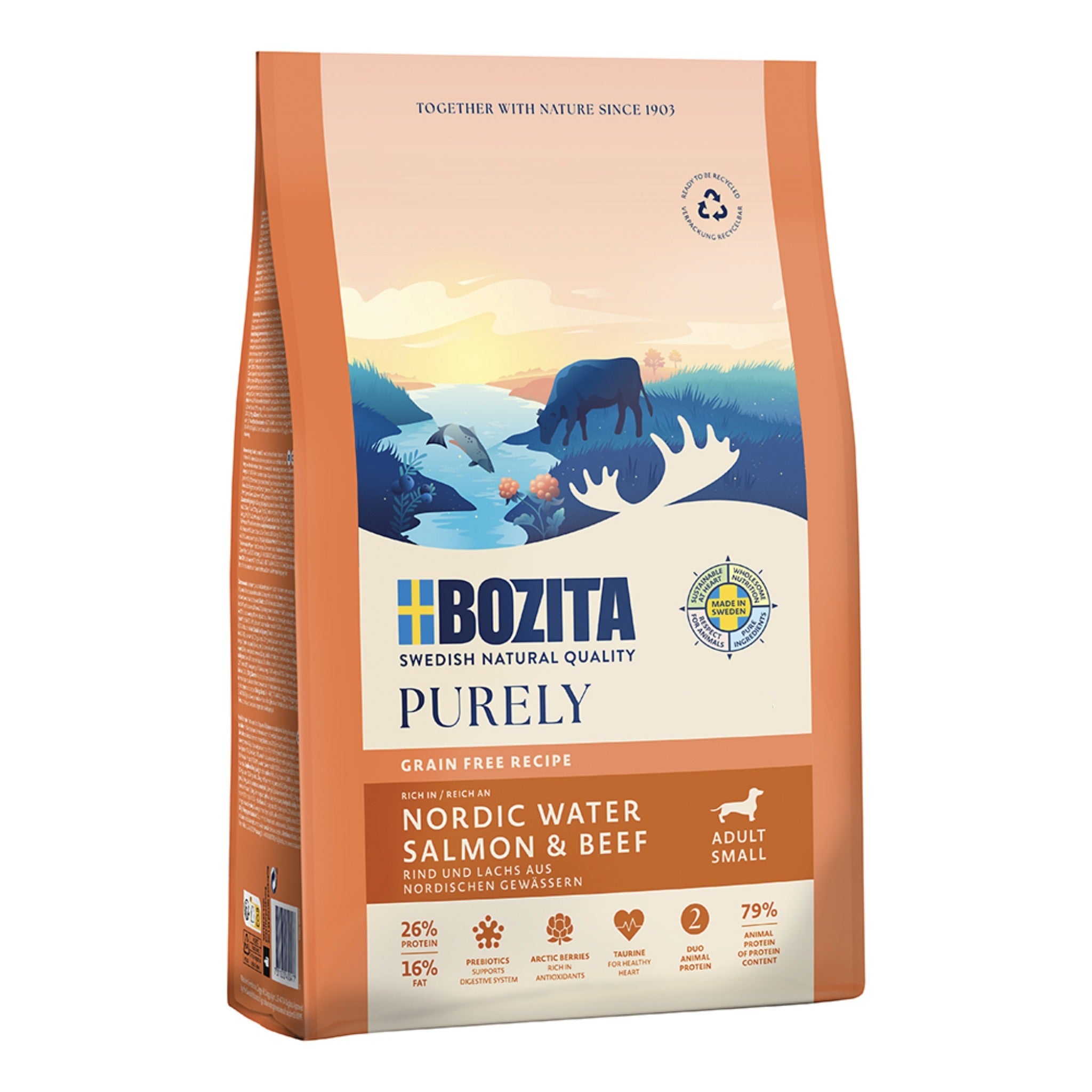 BOZITA Purely Adult Small mit Lachs & Rind, Hunde Trockenfutter - Woofshack