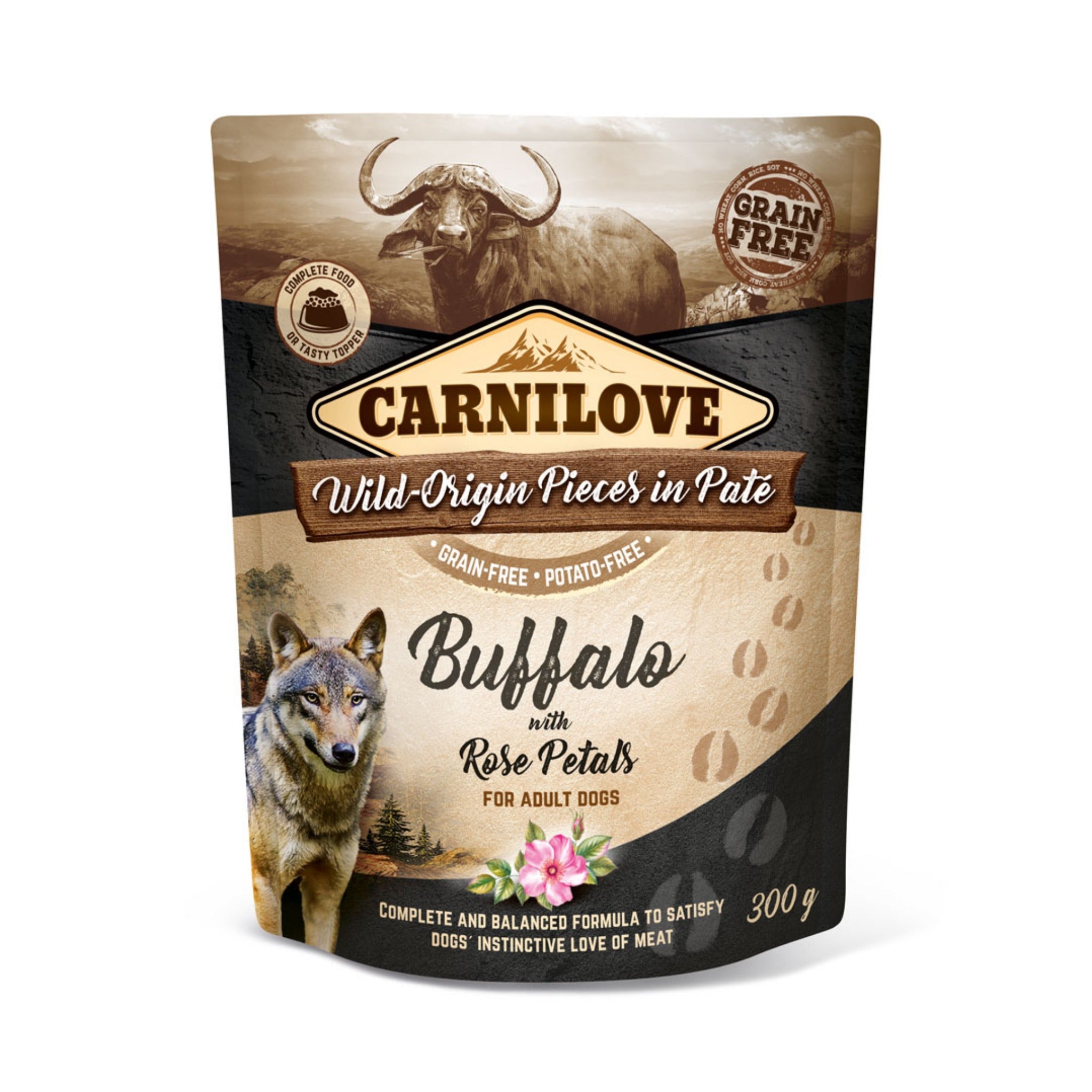 Carnilove Dog Pouch Adult Buffalo with Rose Blossom, Hunde Nassfutter - Woofshack