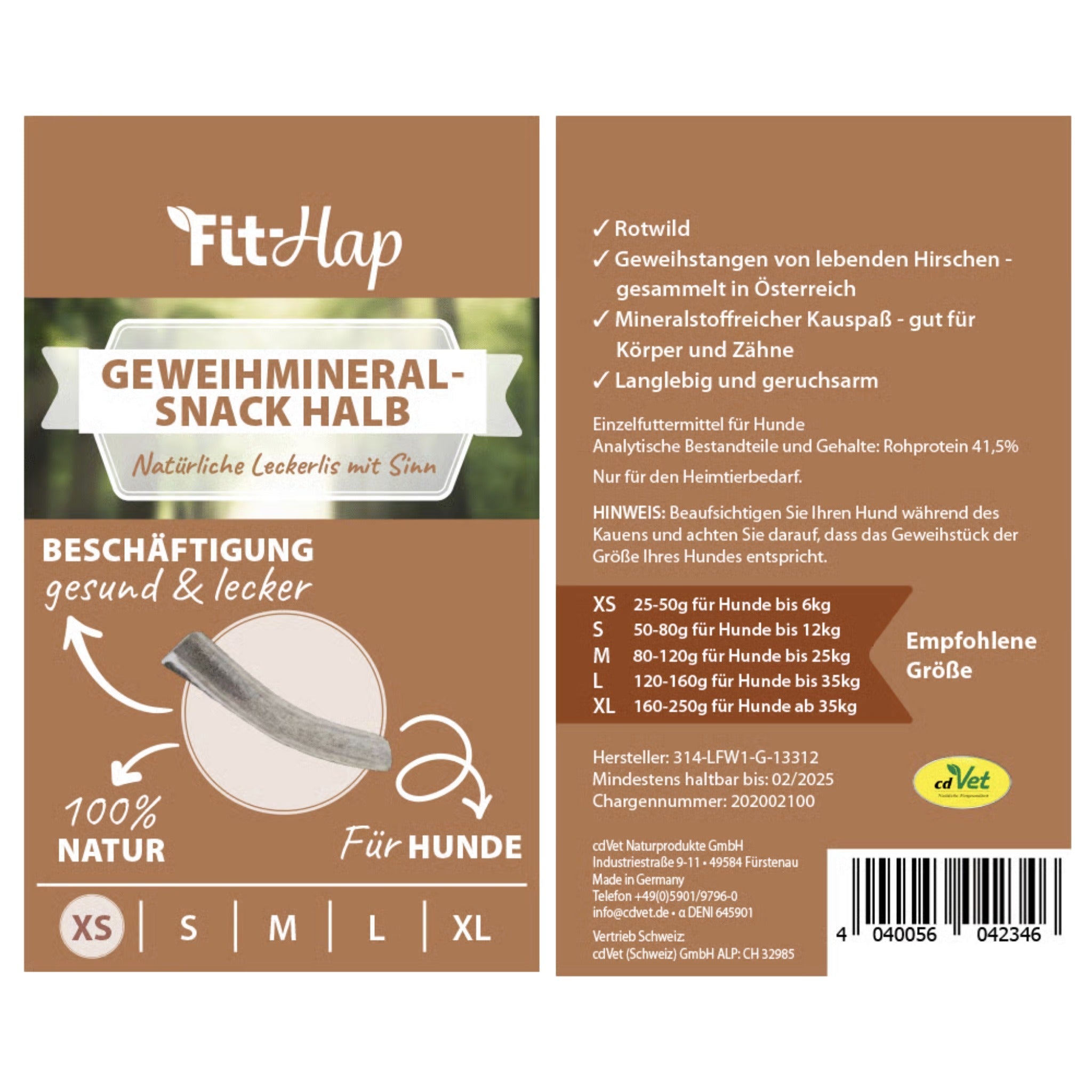 cdVet Fit - Hap Geweihmineral - Snack halb für Hunde - Woofshack