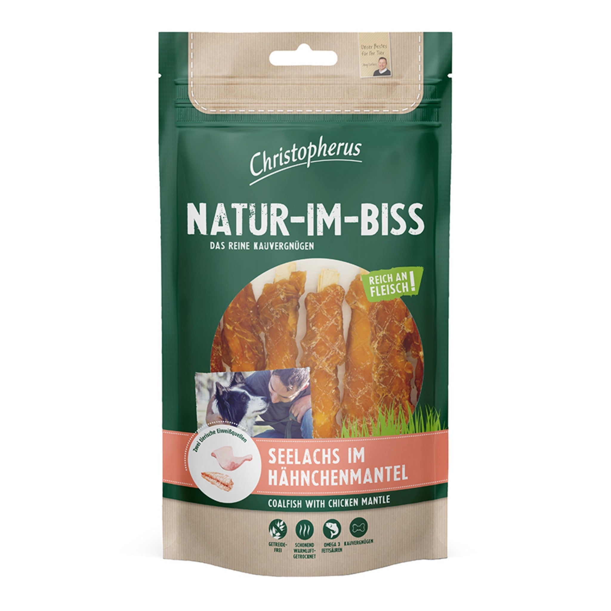 Christopherus Natur - Im - Biss Seelachs im Hähnchenmantel, Hundesnack - Woofshack
