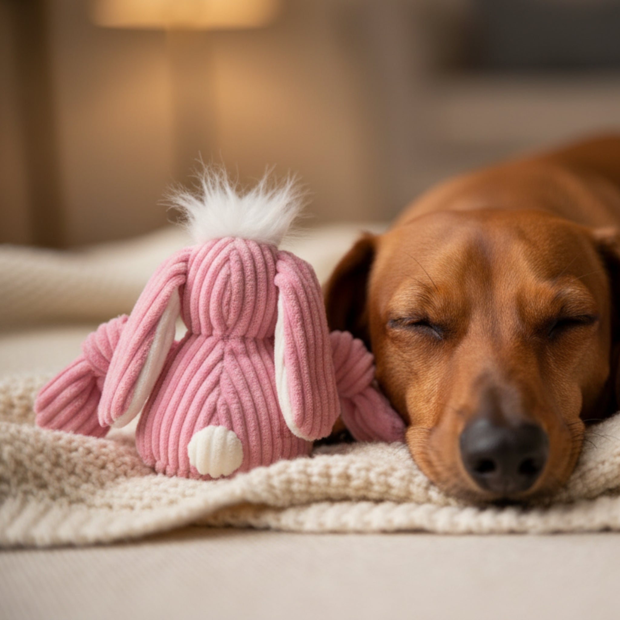 HuggleHounds Bitsy Bunny Knottie – Strapazierfähiges Plüsch - Hundespielzeug mit geknoteten Gliedmaßen für intensive Kausessions und aktives Spielen - Woofshack
