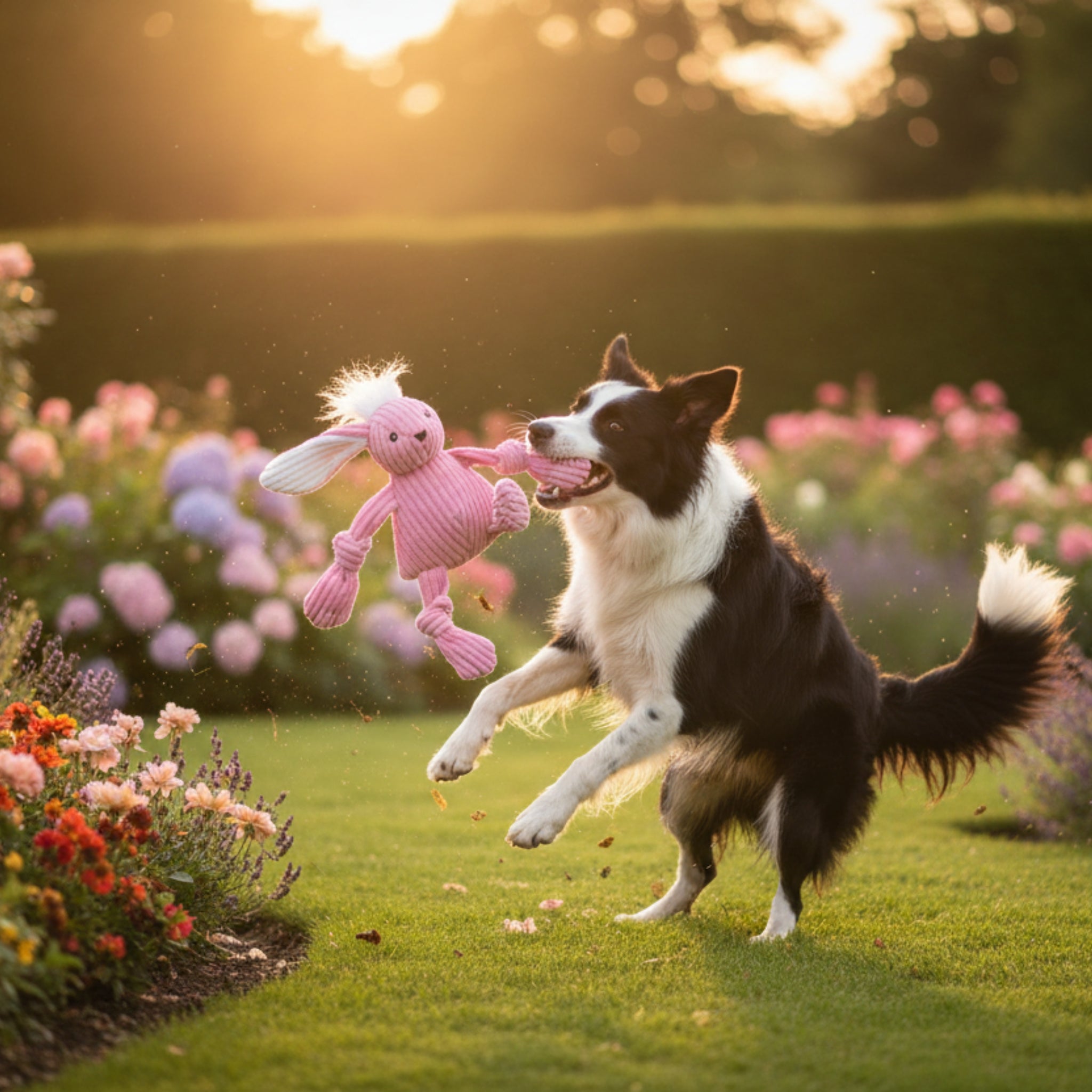HuggleHounds Bitsy Bunny Knottie – Strapazierfähiges Plüsch - Hundespielzeug mit geknoteten Gliedmaßen für intensive Kausessions und aktives Spielen - Woofshack