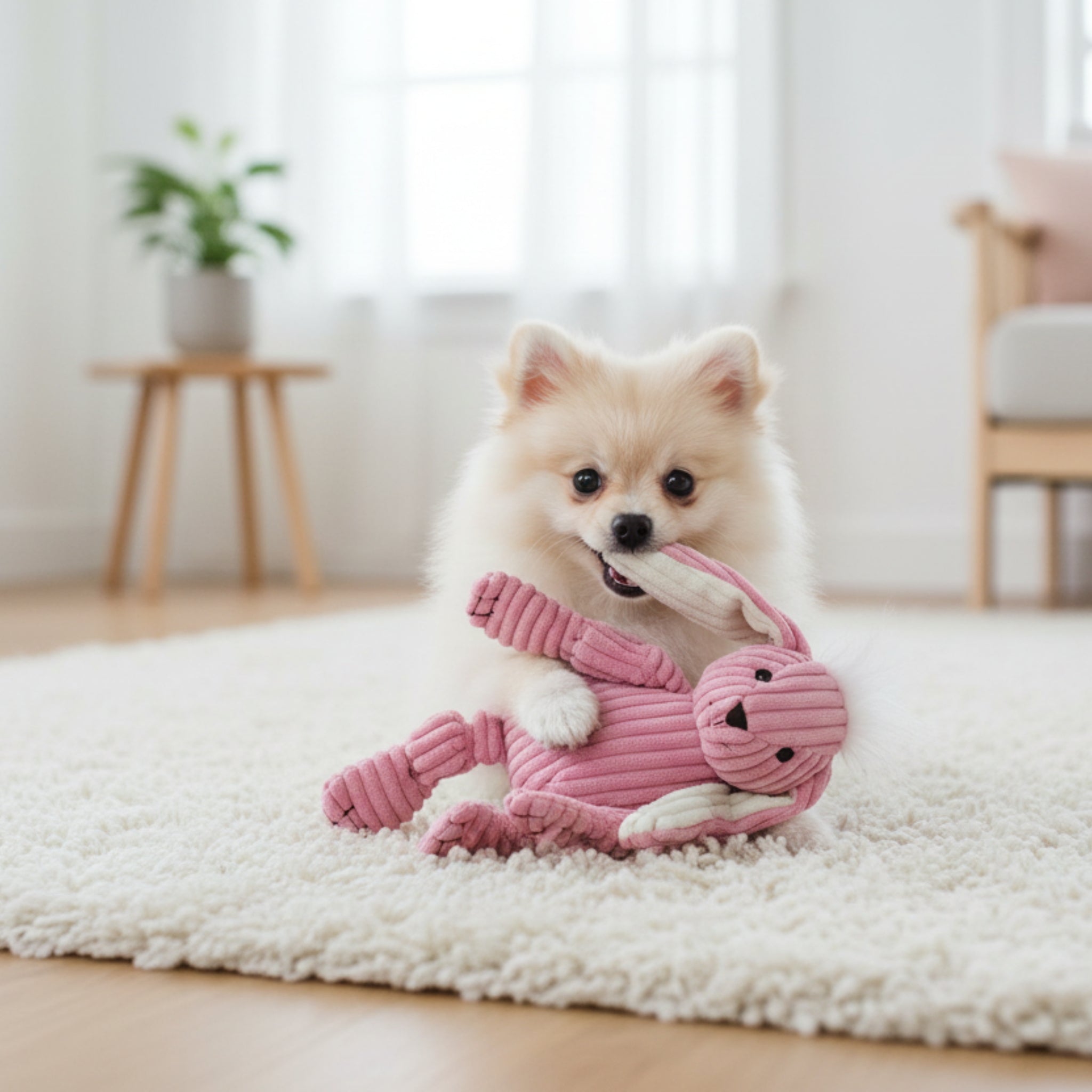 HuggleHounds Bitsy Bunny Knottie – Strapazierfähiges Plüsch - Hundespielzeug mit geknoteten Gliedmaßen für intensive Kausessions und aktives Spielen - Woofshack