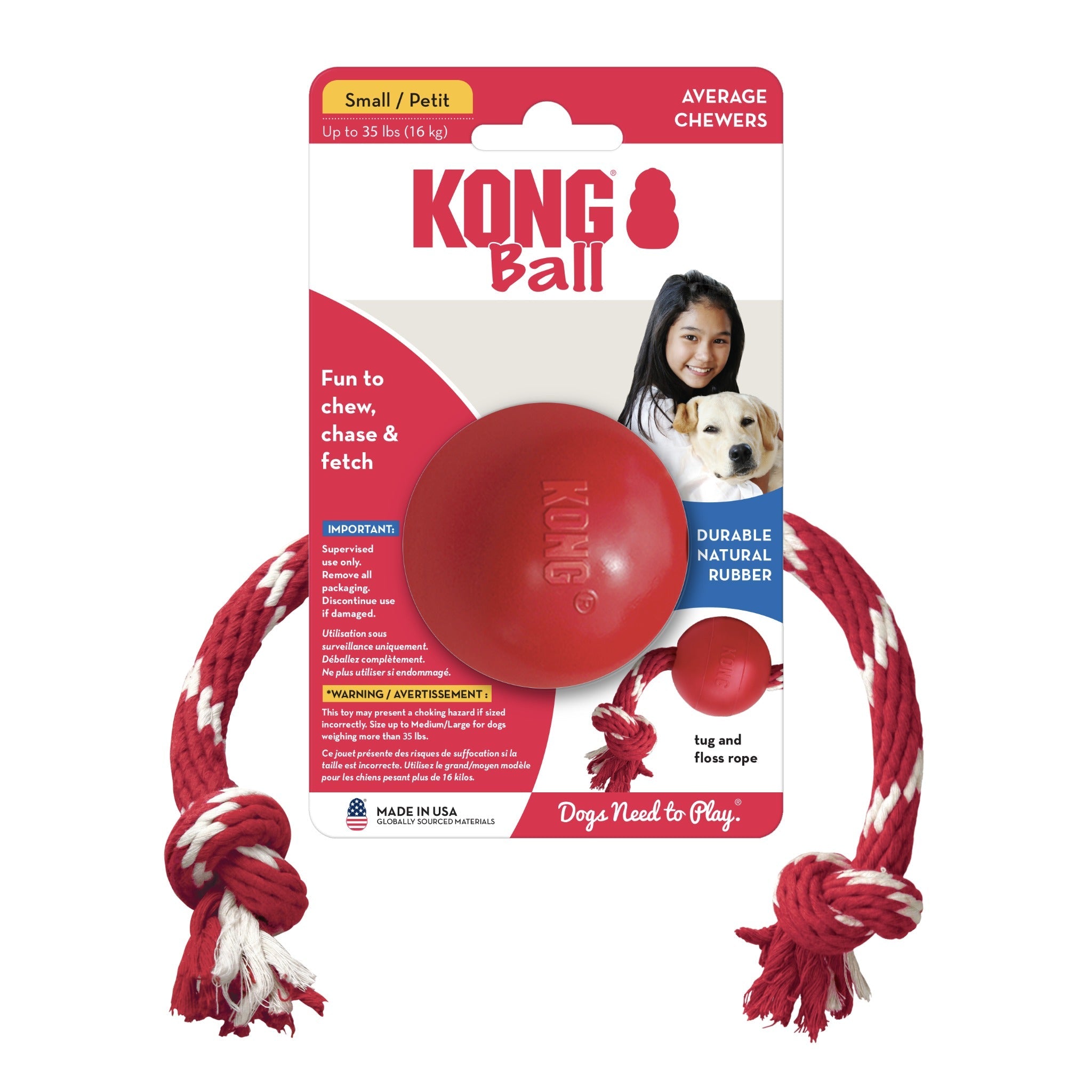 Kong Ball mit Seil, Hundespielzeug - Woofshack