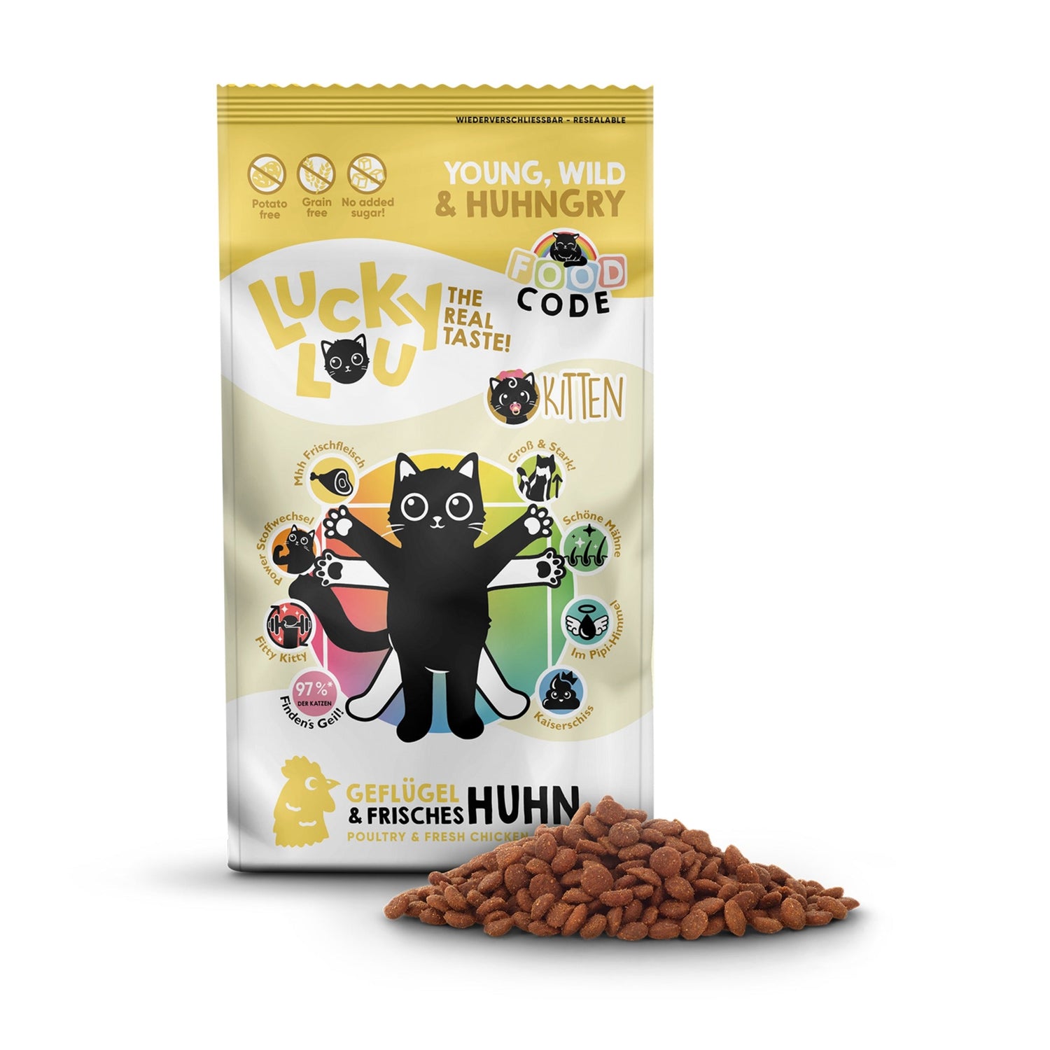 Lucky Lou Food Code Kitten Geflügel & Huhn, Katzen Trockenfutter - Woofshack