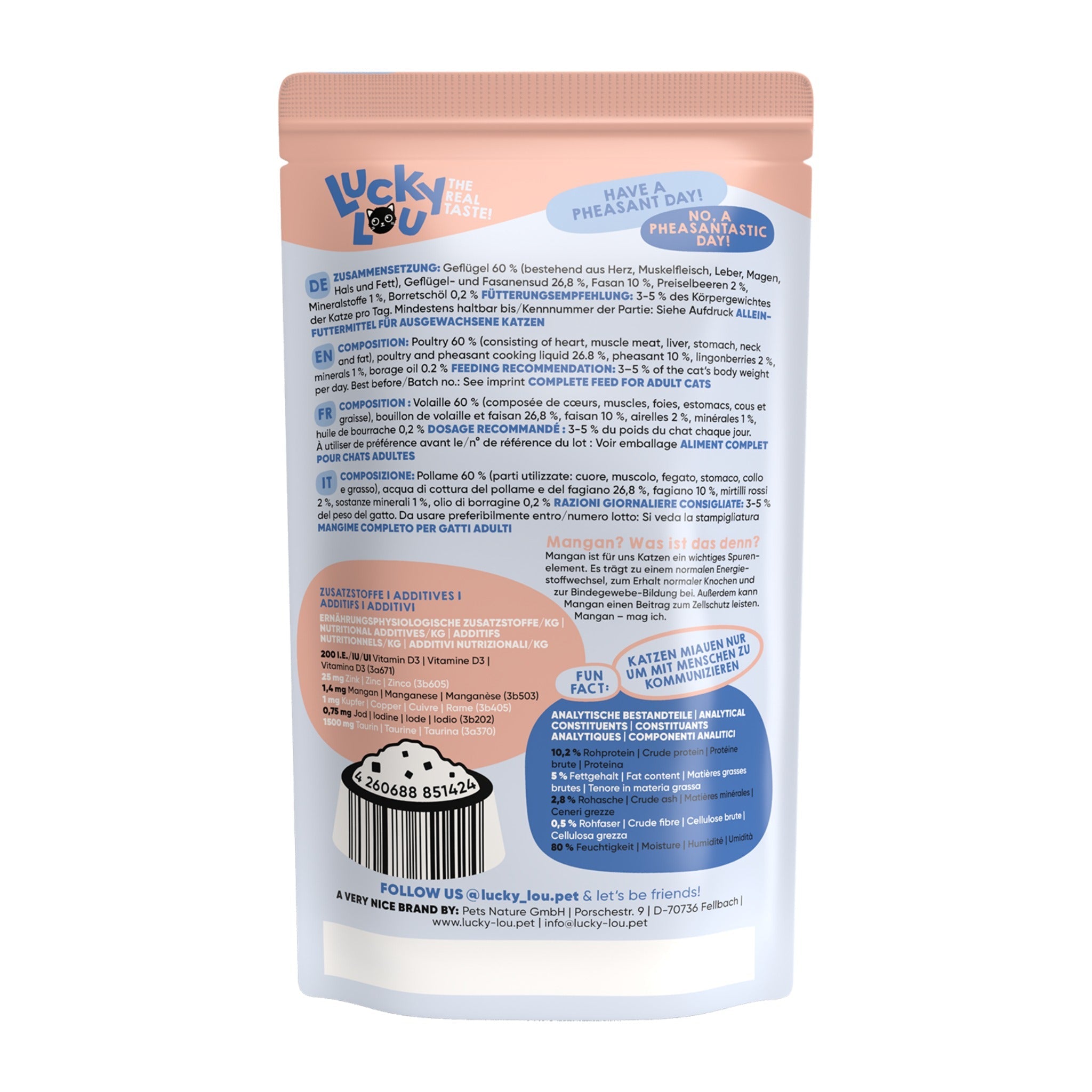 Lucky Lou Pouch Lifestage Adult Geflügel & Fasan, Katzen Nassfutter - Woofshack