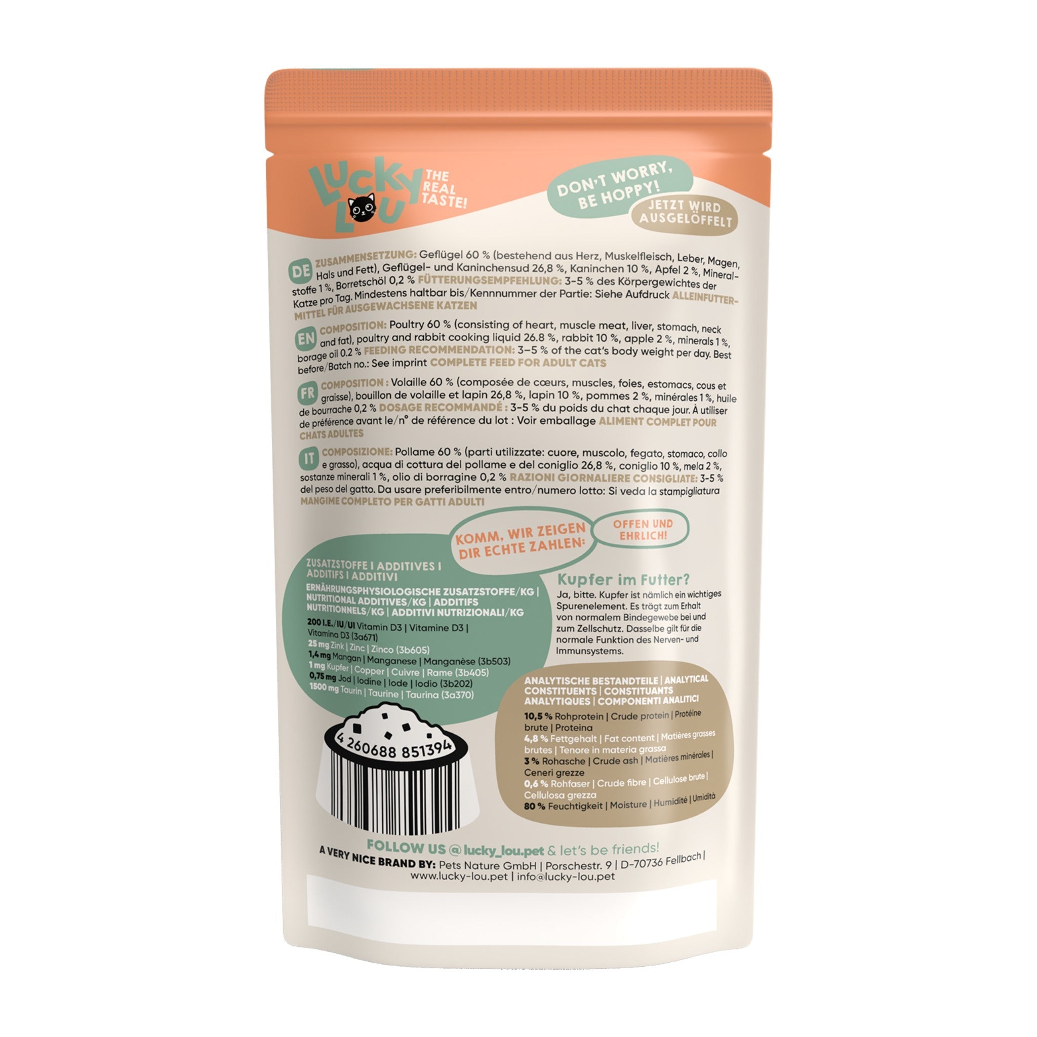 Lucky Lou Pouch Lifestage Adult Geflügel & Kaninchen, Katzen Nassfutter - Woofshack