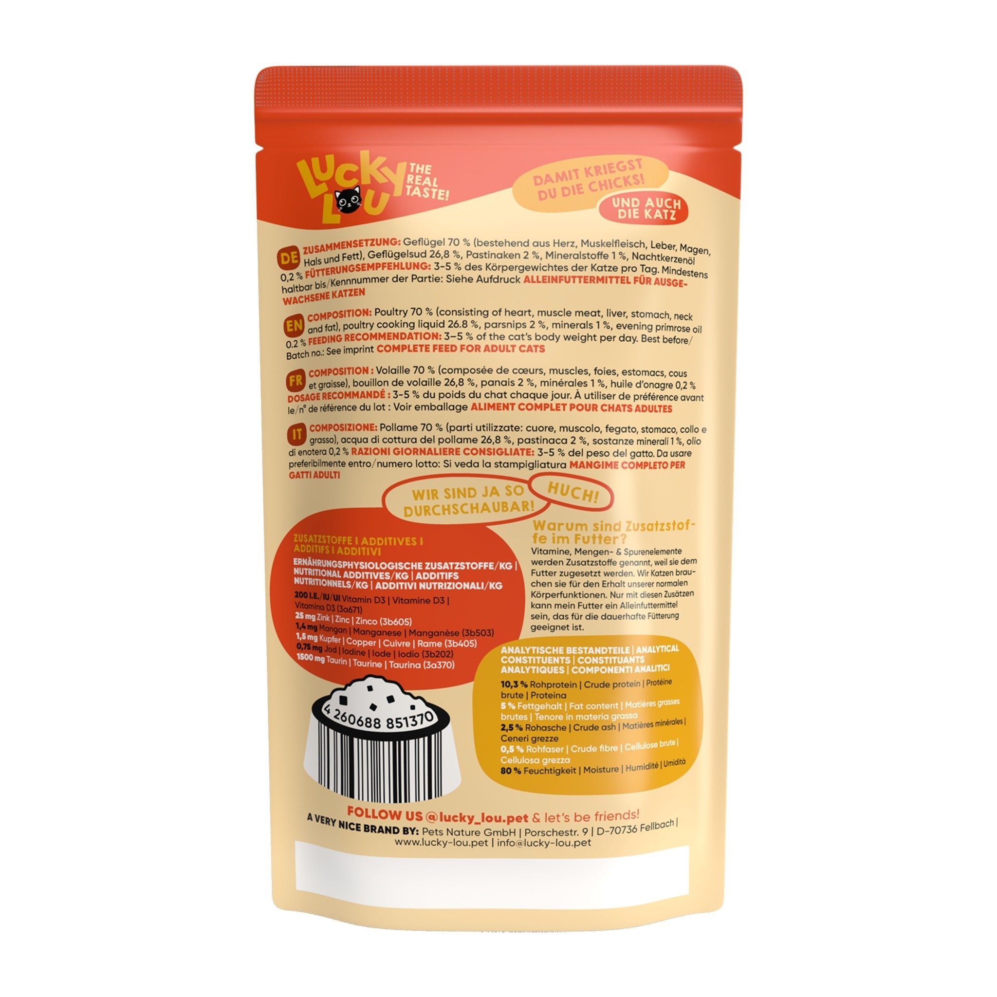 Lucky Lou Pouch Lifestage Adult Geflügel, Katzen Nassfutter - Woofshack