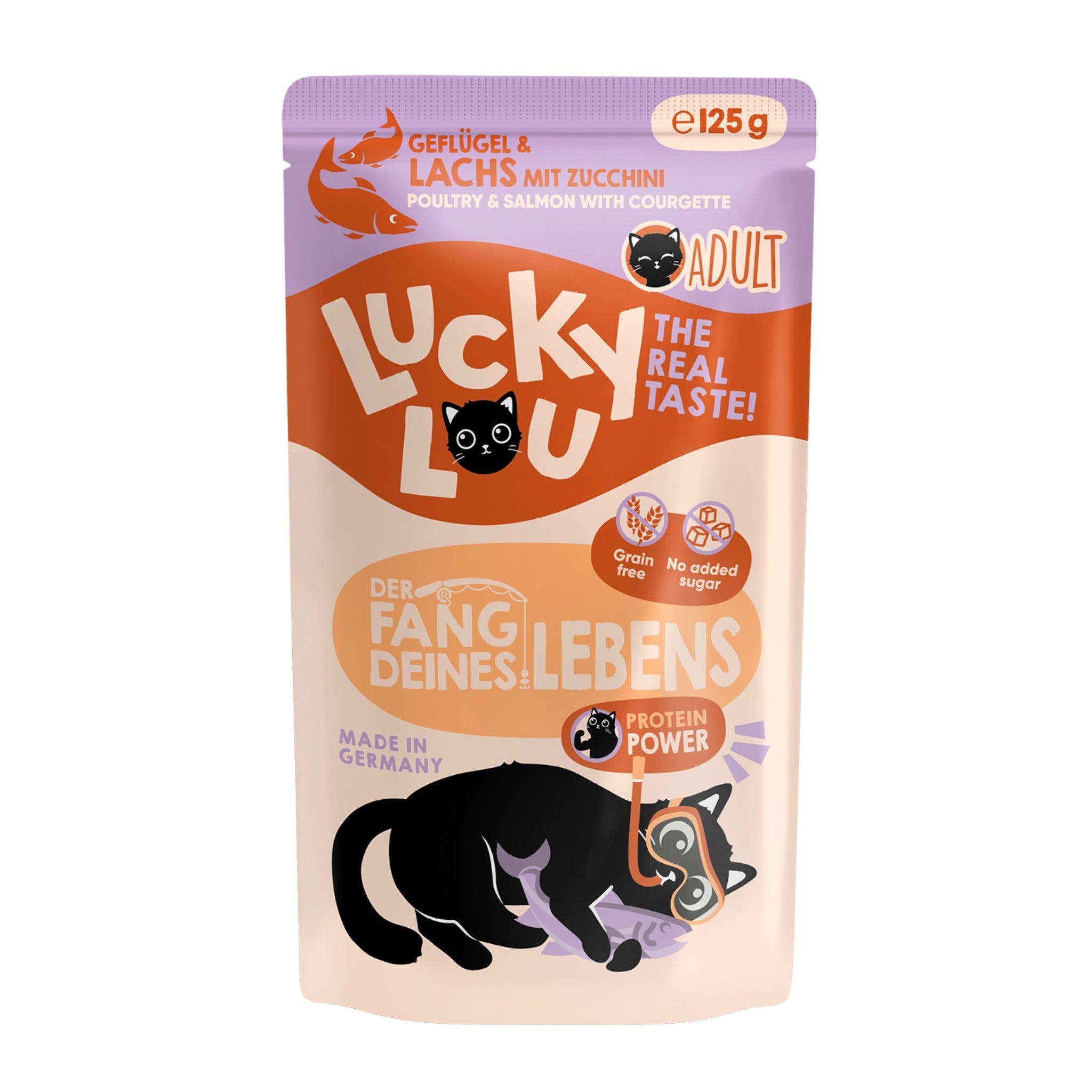 Lucky Lou Pouch Lifestage Adult Geflügel & Lachs, Katzen Nassfutter - Woofshack