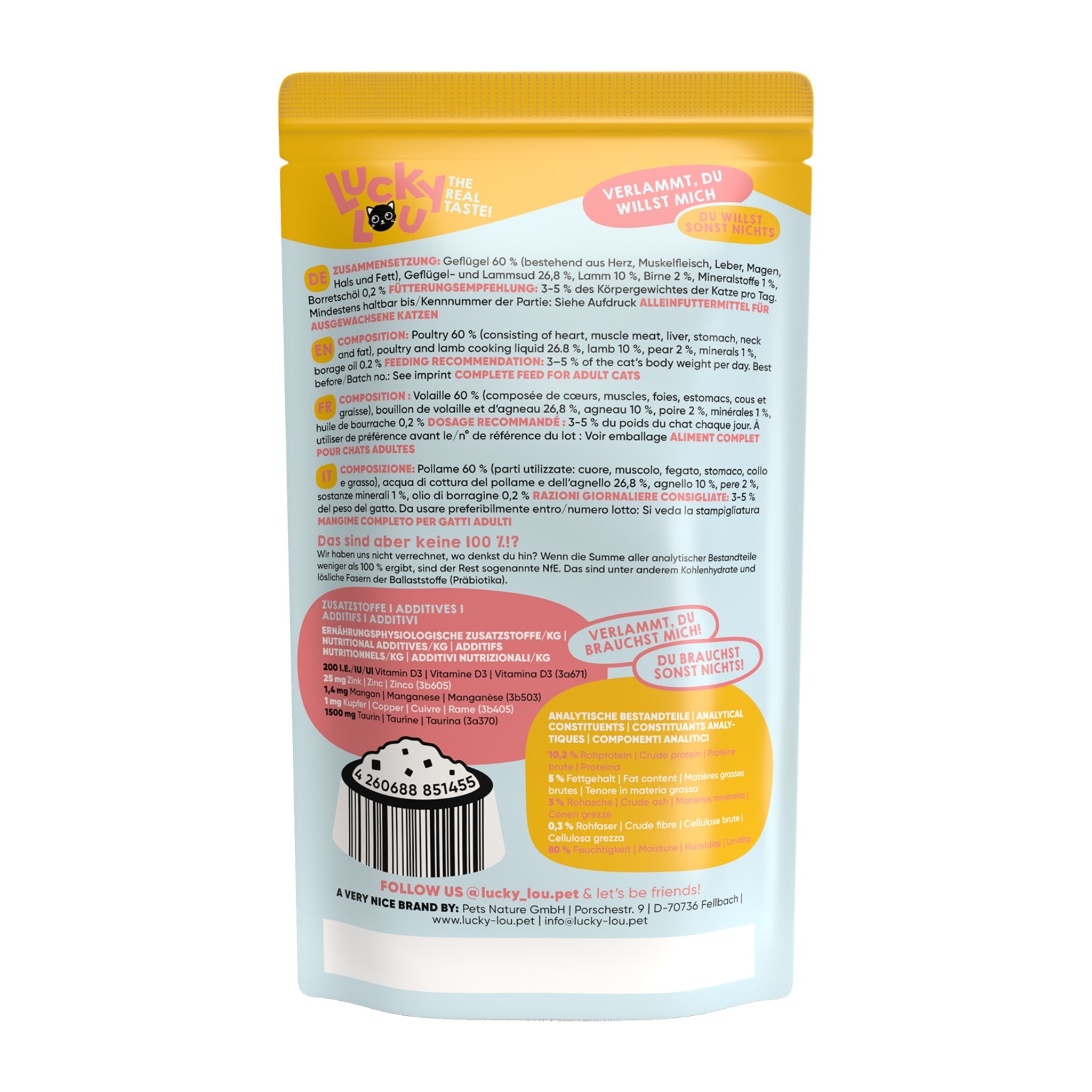 Lucky Lou Pouch Lifestage Adult Geflügel & Lamm, Katzen Nassfutter - Woofshack