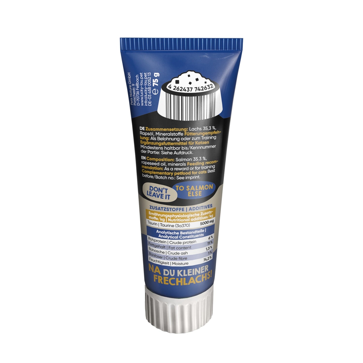 Lucky Lou Tube Quetschkopf Adult Lachs, Katzensnack - Woofshack