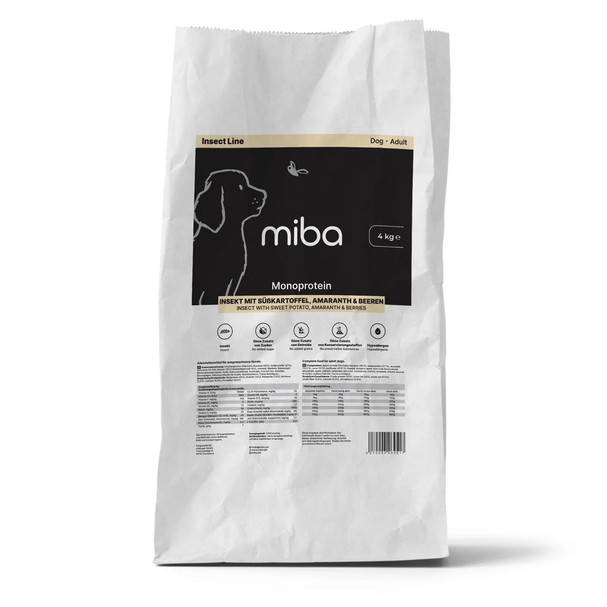 miba Dog Adult Insekt mit Süßkartoffel, Hunde Trockenfutter - Woofshack