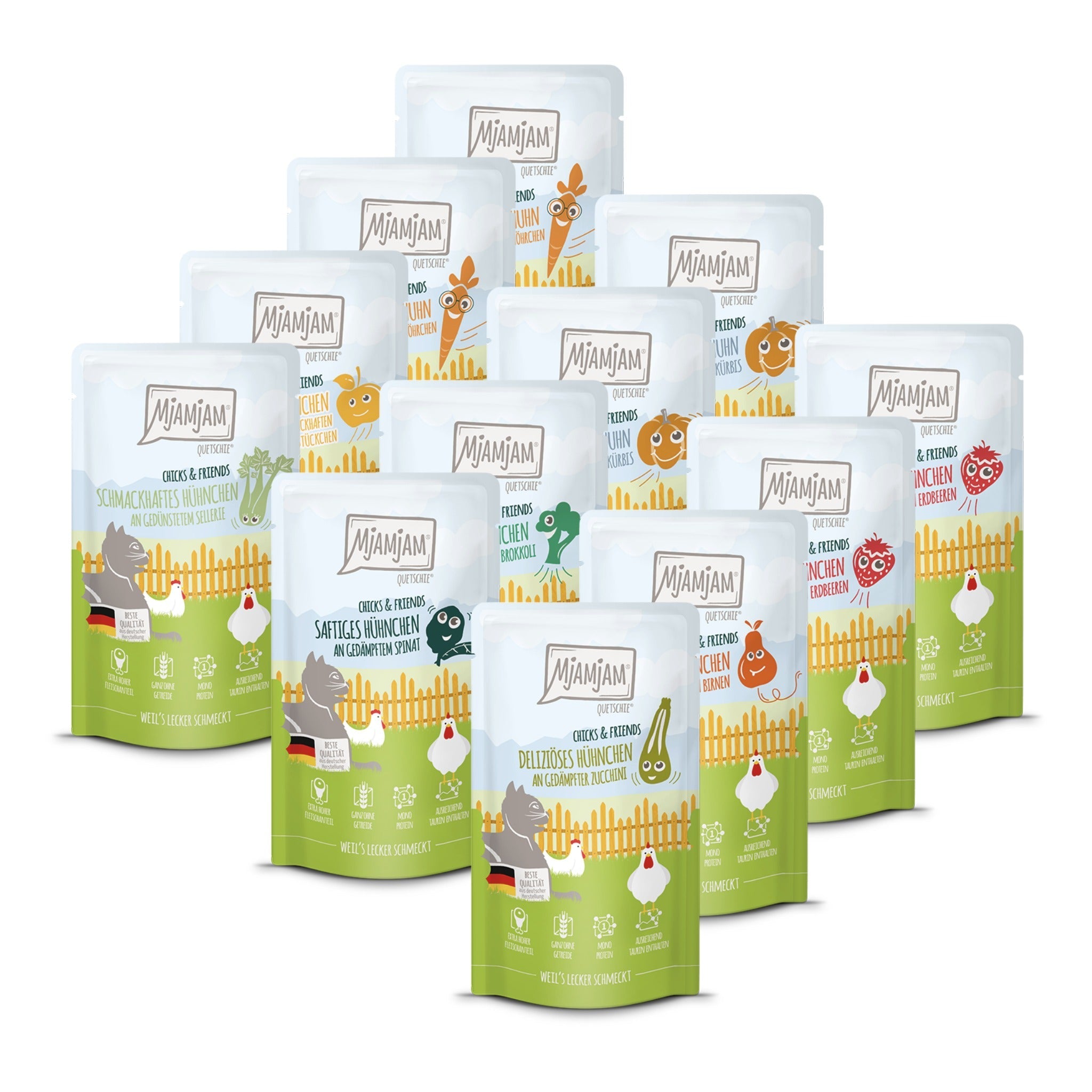 MjAMjAM Quetschie Chicks & Friends Mixpaket - Katzen Nassfutter - Woofshack