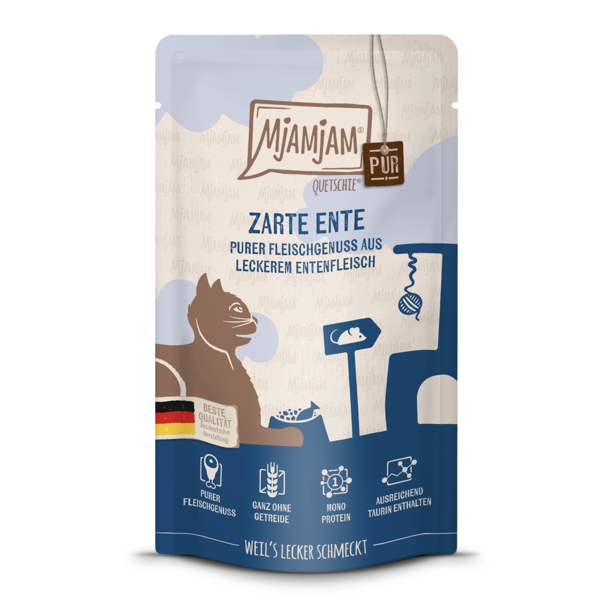 MjAMjAM Quetschie Ente Pur - Katzen Nassfutter - Woofshack