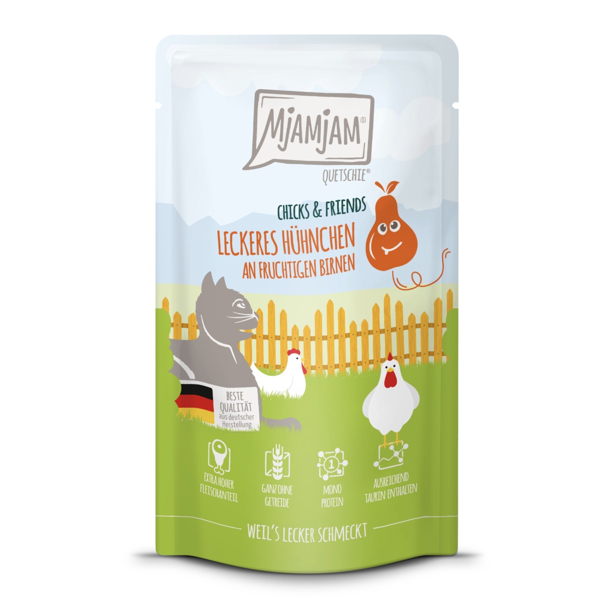 MjAMjAM Quetschie Hühnchen & Birnen - Katzen Nassfutter - Woofshack