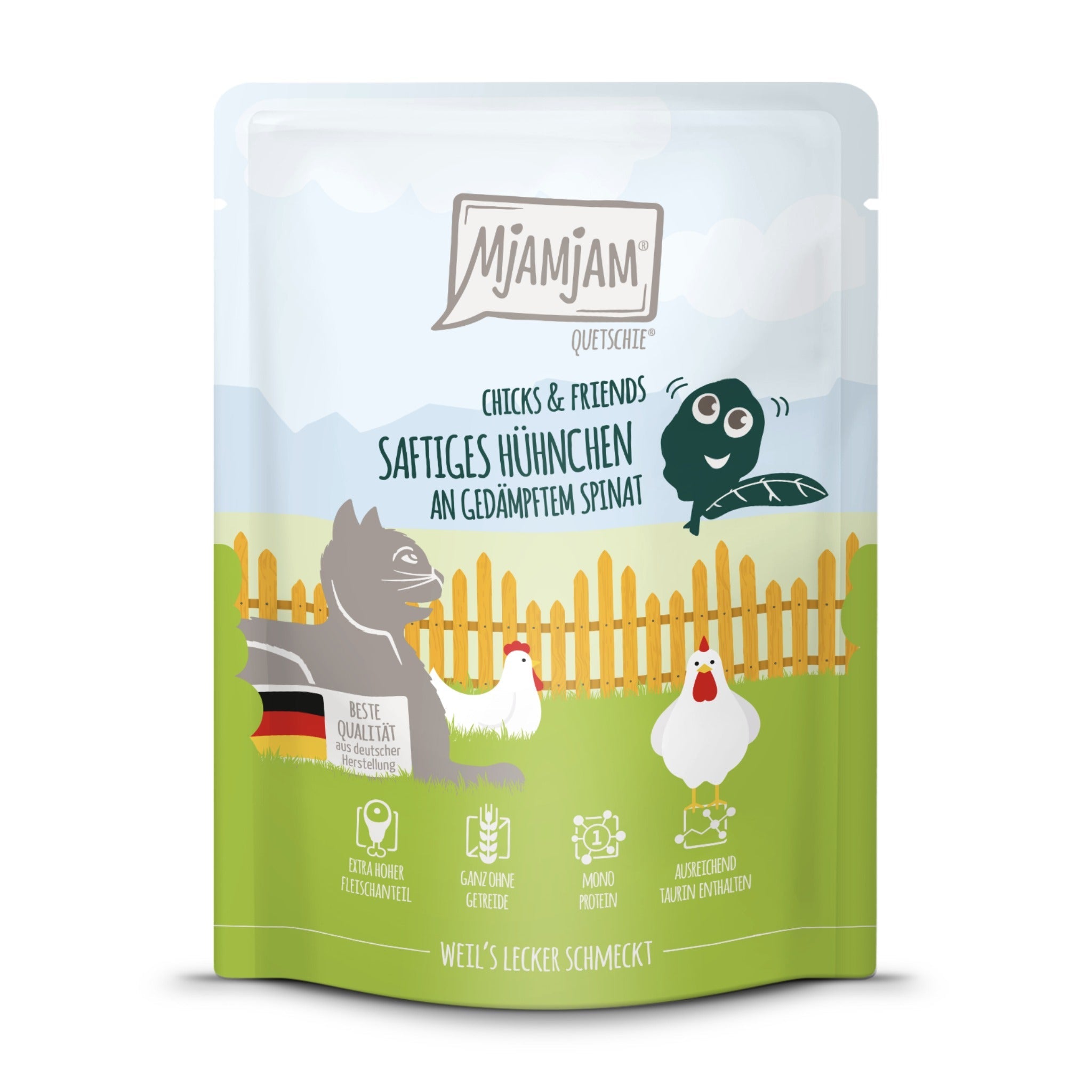 MjAMjAM Quetschie Hühnchen & Spinat - Katzen Nassfutter - Woofshack