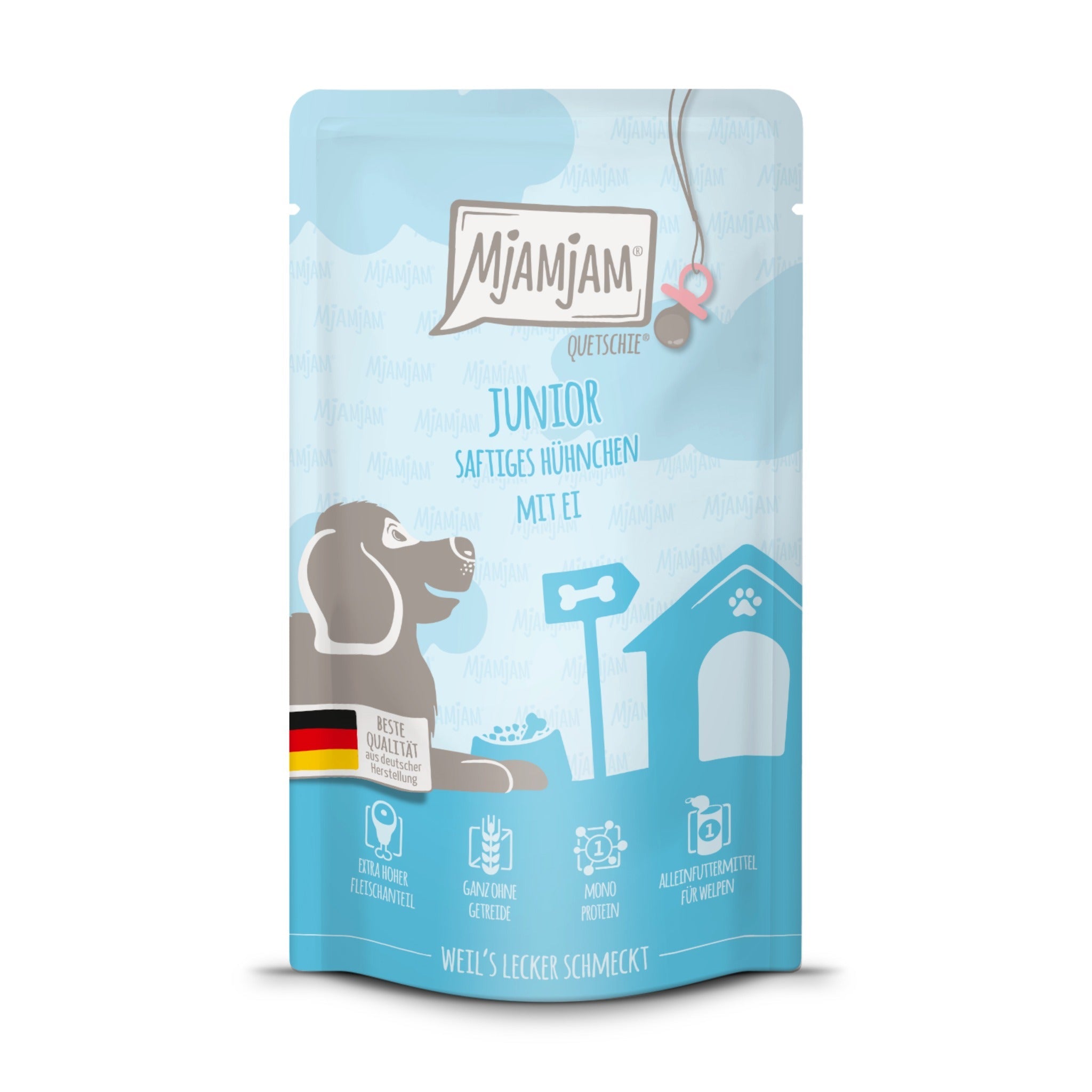 MjAMjAM Quetschie Junior Hühnchen & Ei - Welpen Nassfutter - Woofshack