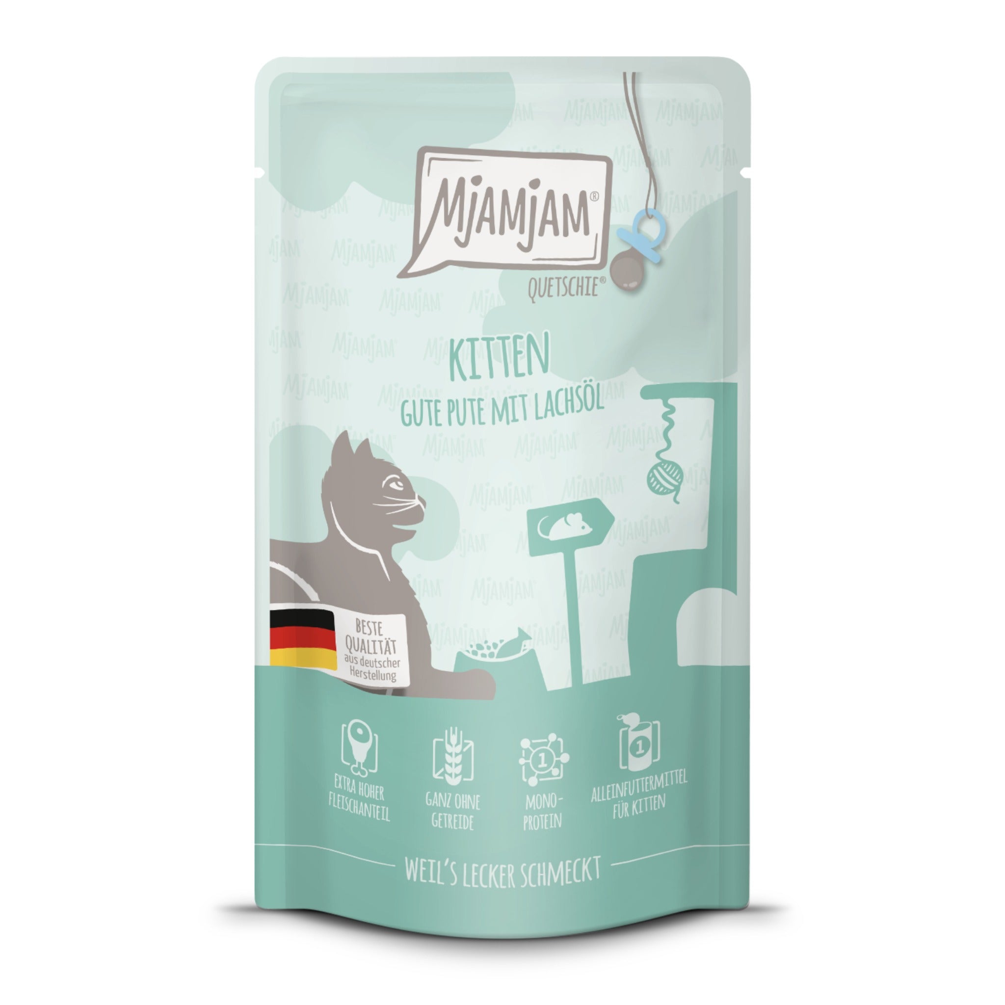 MjAMjAM Quetschie Pute & Lachsöl - Kitten Nassfutter - Woofshack