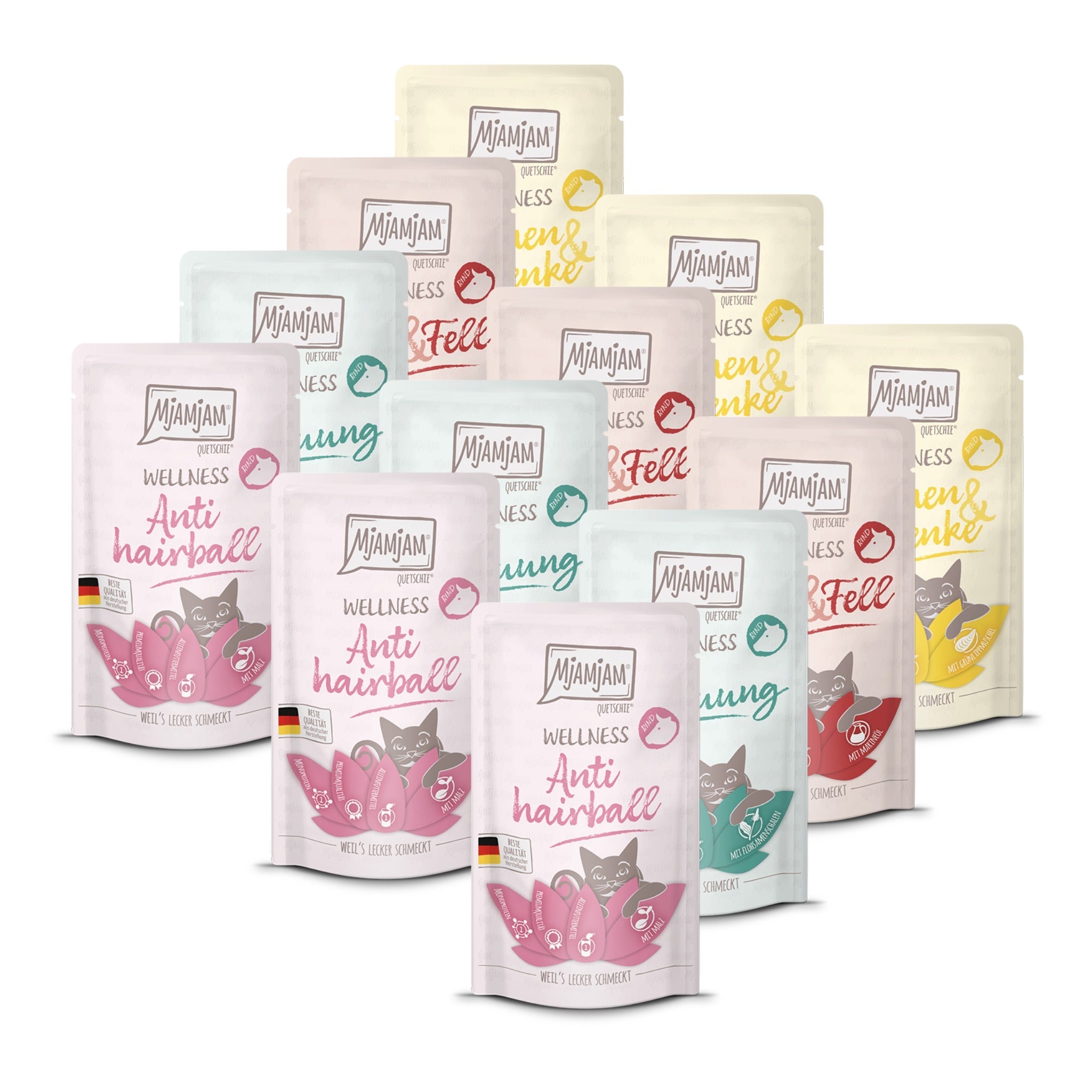 MjAMjAM Quetschie Wellness Wohlfühlpaket Rind - Katzen Nassfutter - Woofshack