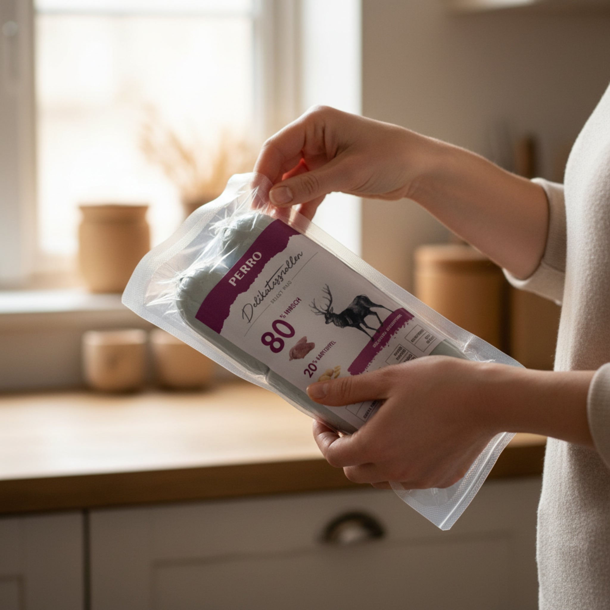 Perro Delikatessrolle Hirsch & Kartoffel - Getreidefreie Hundewurst für sensible Hunde - Woofshack