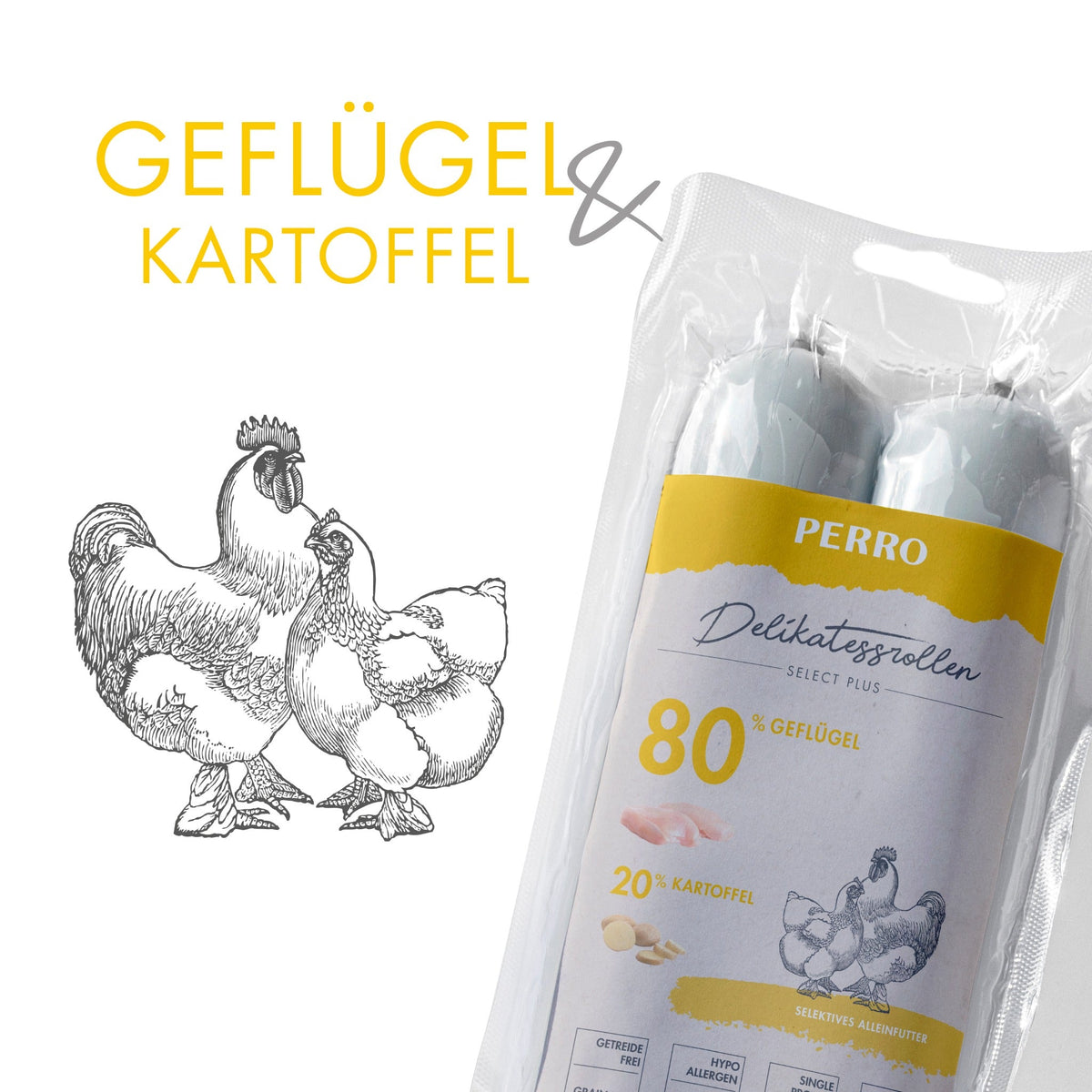 Perro Delikatessrolle No.1 Geflügel & Kartoffel - Hundewurst - Woofshack