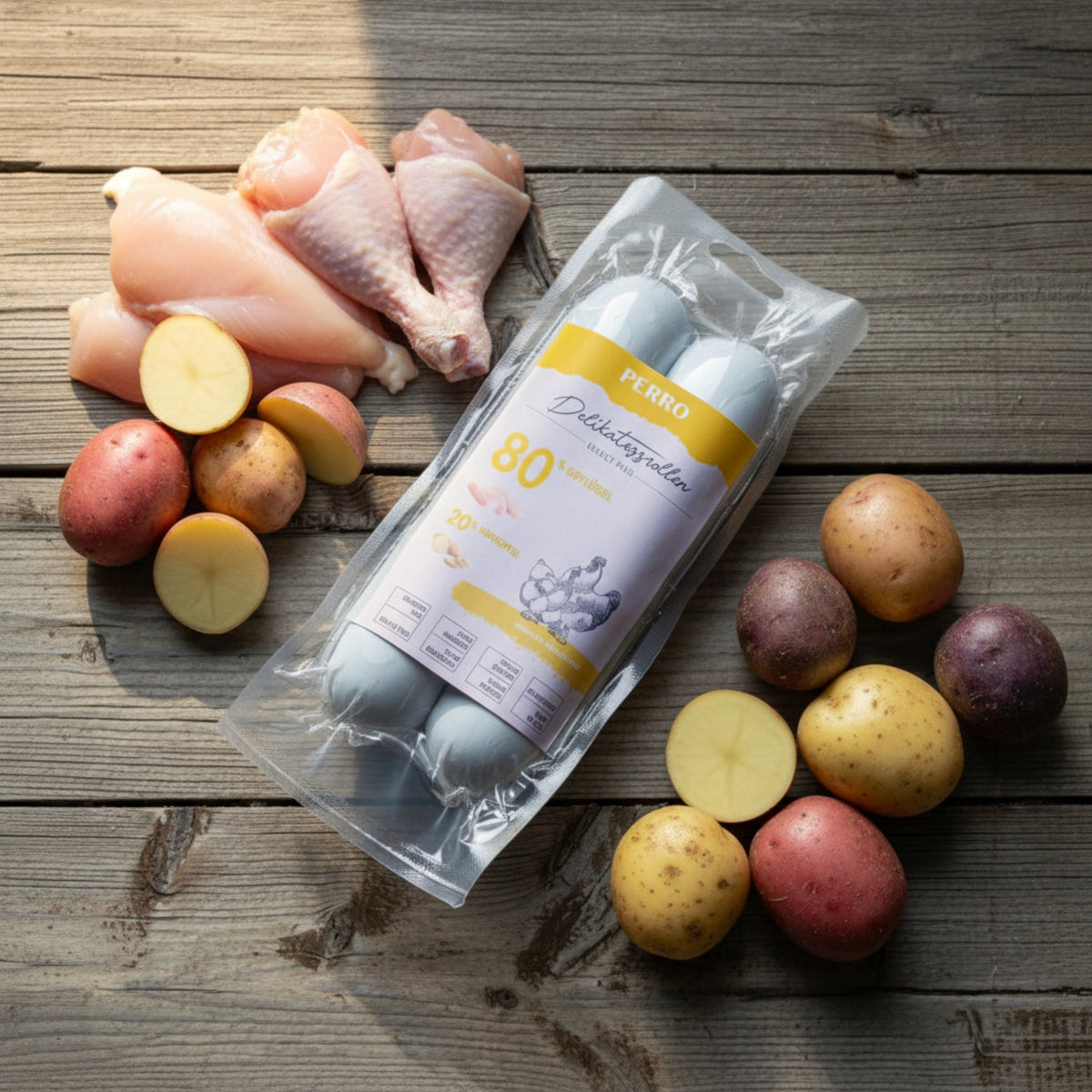 Perro Delikatessrolle No.1 Geflügel & Kartoffel – Premium Hundewurst getreidefrei für sensible & wählerische Hunde - Woofshack