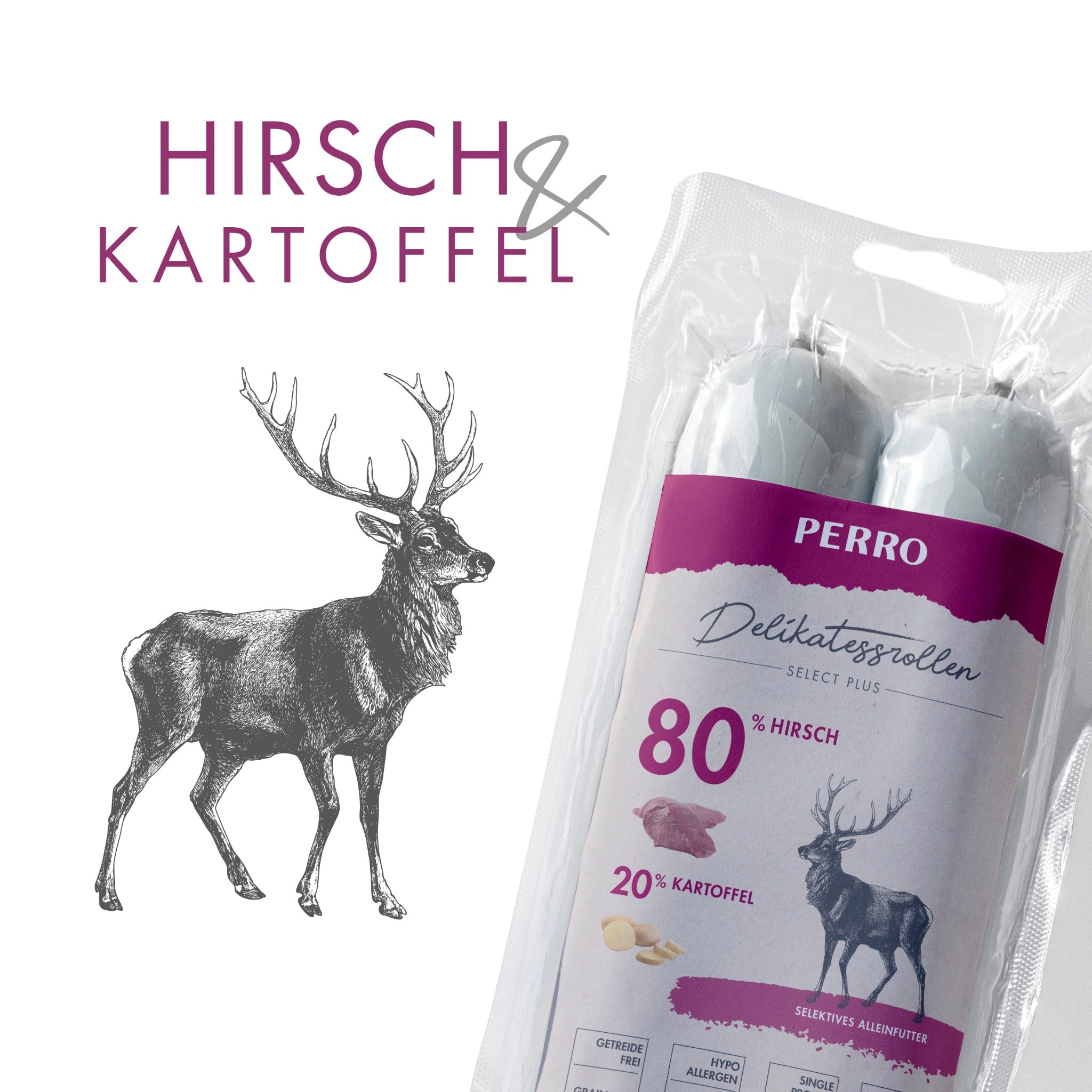 Perro Delikatessrolle No.1 Hirsch & Kartoffel - Hundewurst - Woofshack