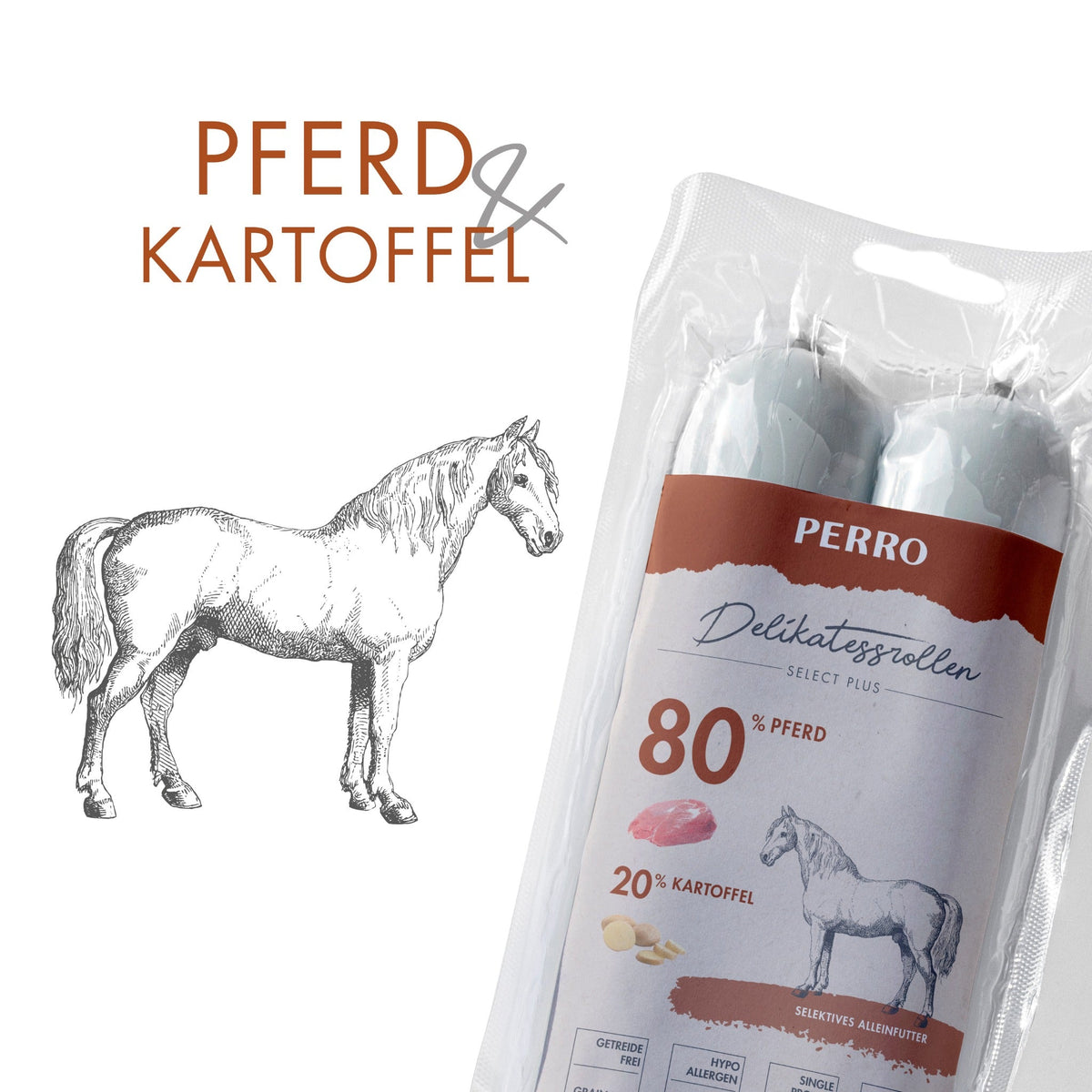 Perro Delikatessrolle No.1 Pferd & Kartoffel - Hundewurst - Woofshack